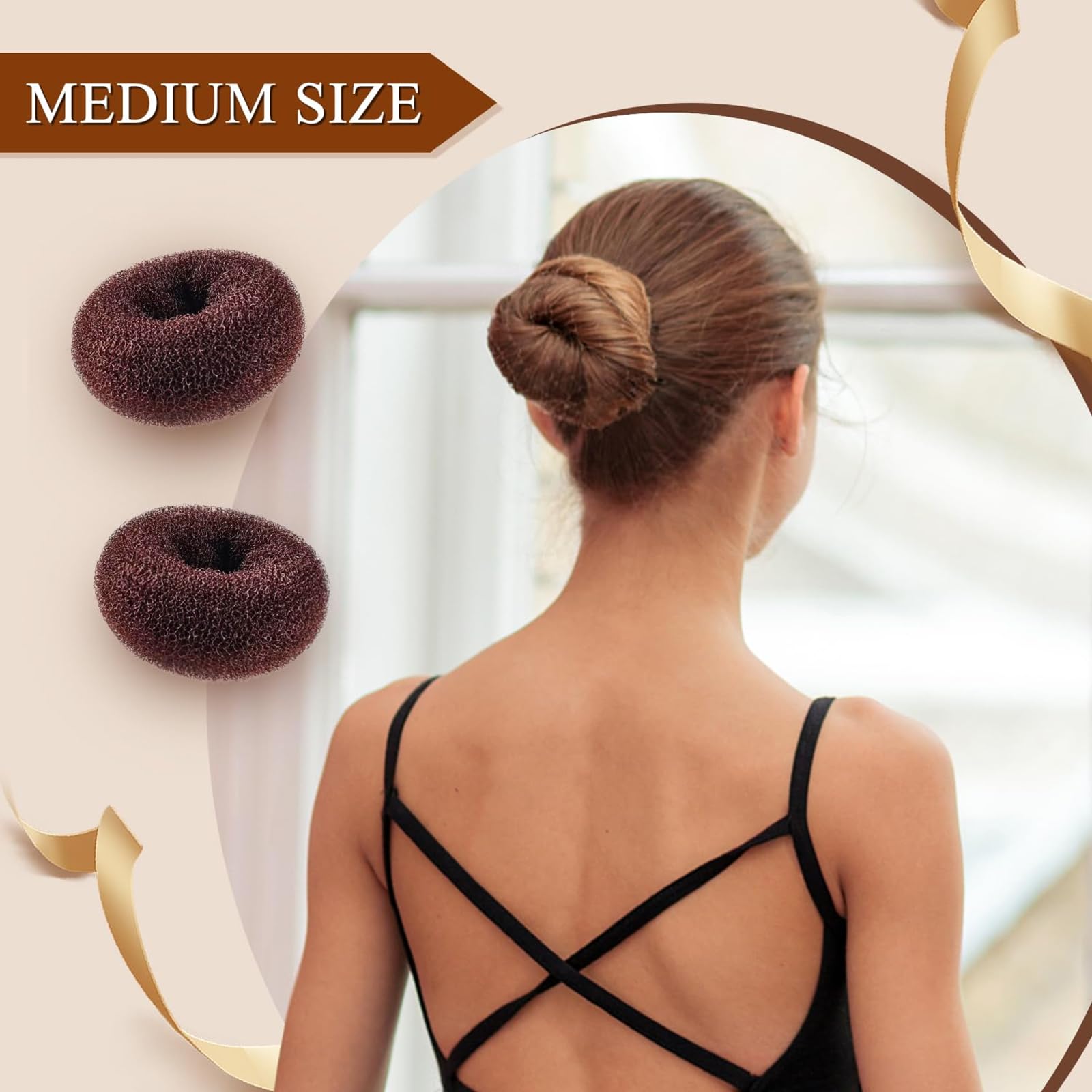 Donut Moño 4 Piezas con 20 Horquillas en Forma de U, Accesorios de Peinado Kit, para Bailarines Niñas y Mujeres (Marrón)