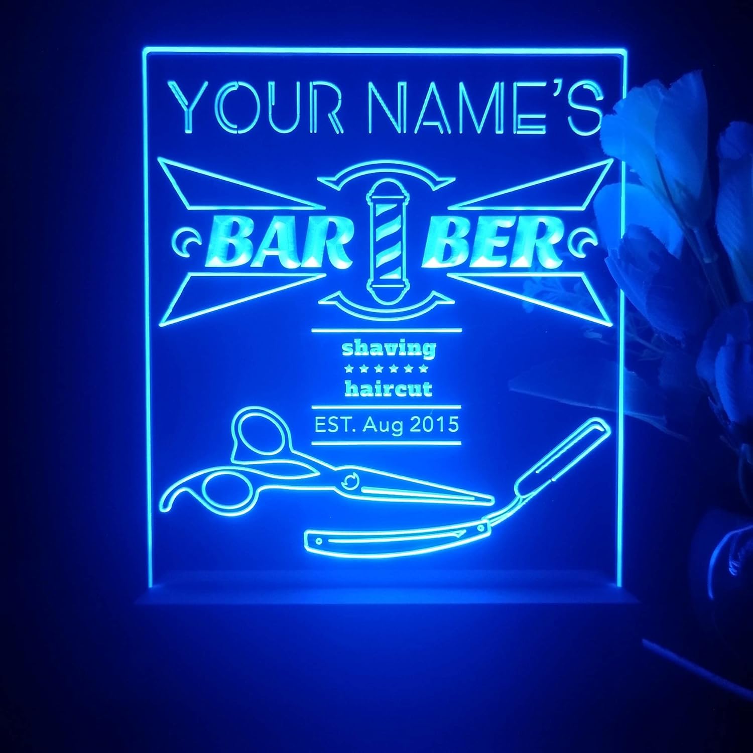 ADVPRO Your Shop Name Barber Pole Scissor Haircut Personalized Date Tabletop LED Neon Night Light & Lamp Color-Changing 4 Modes st5s12-p0013-tm-c