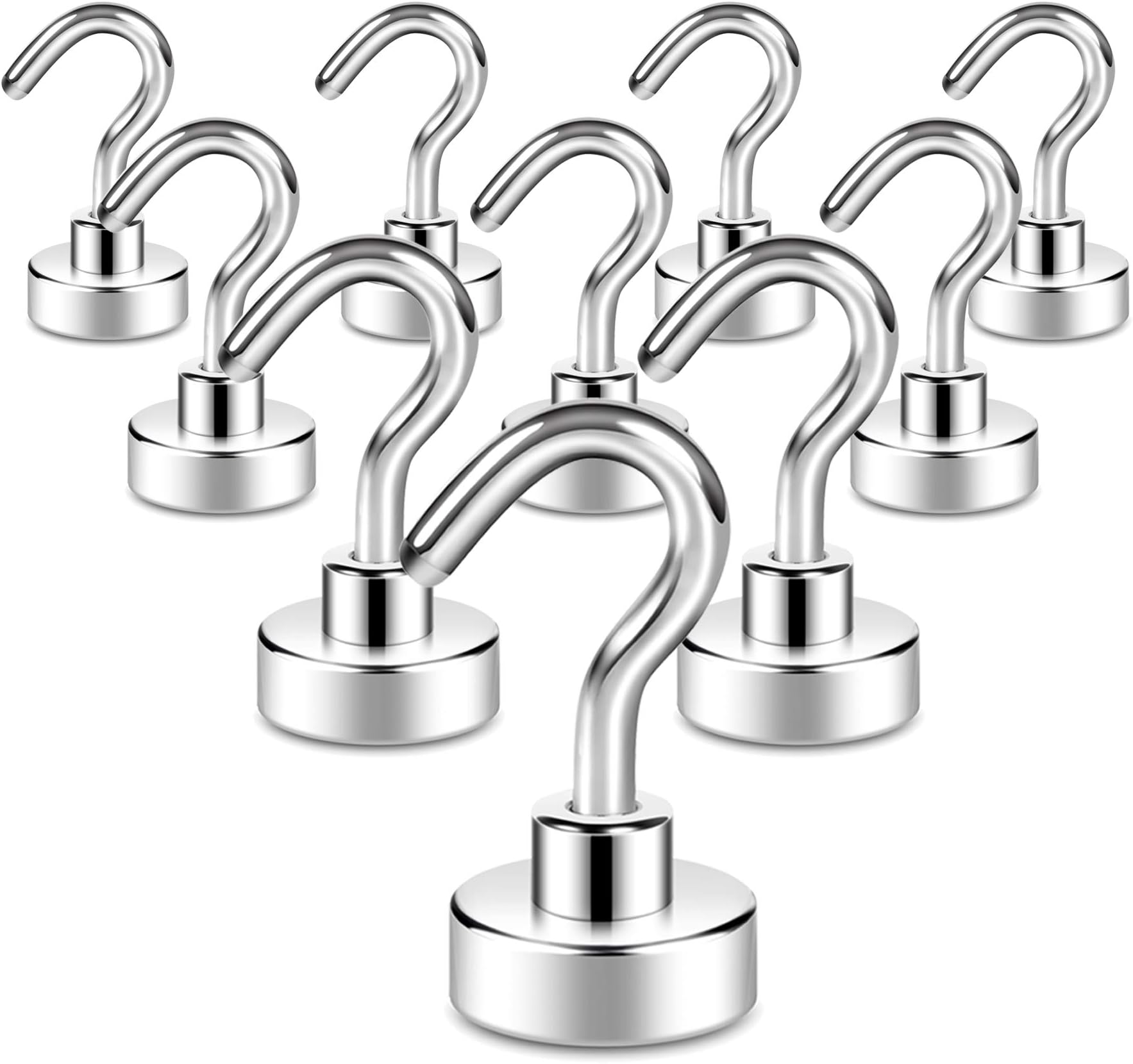 Neosmuk Magnetic Hooks for Cruise Cabins, 22lb+ Heavy Duty Strong Metal Magnets with Hooks, Hangers for Ship, Fridge, Wall, Ceiling, Van, and Clothes Hanging Essentials (Pack of 10, White)