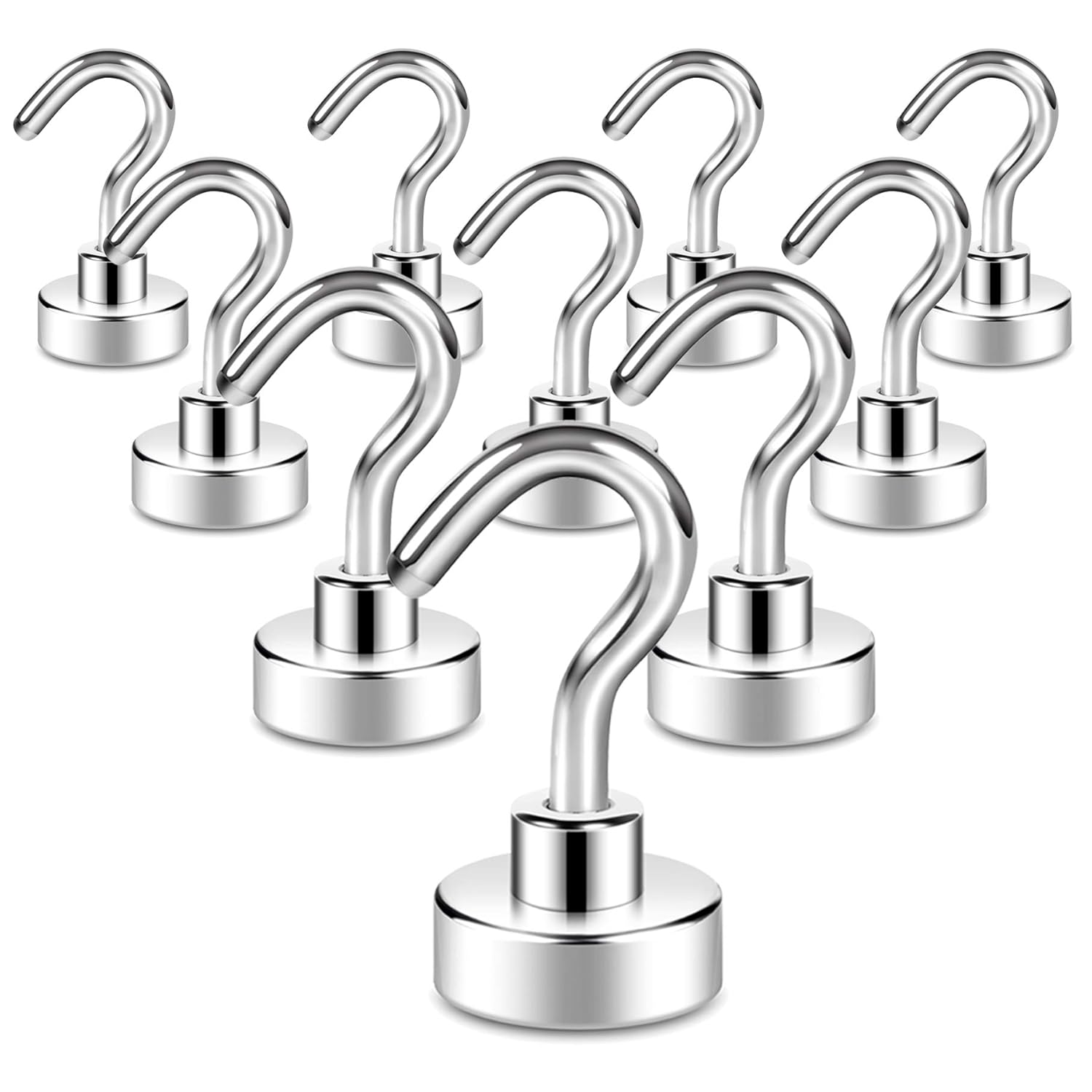 Neosmuk Magnetic Hooks, 22 lb+ Heavy Duty Earth Magnets with Hook for Refrigerator, Extra Strong Cruise Hook for Hanging, Magnetic Hanger for Curtain, Grill (Silver White, Pack of 10): Industrial & Scientific