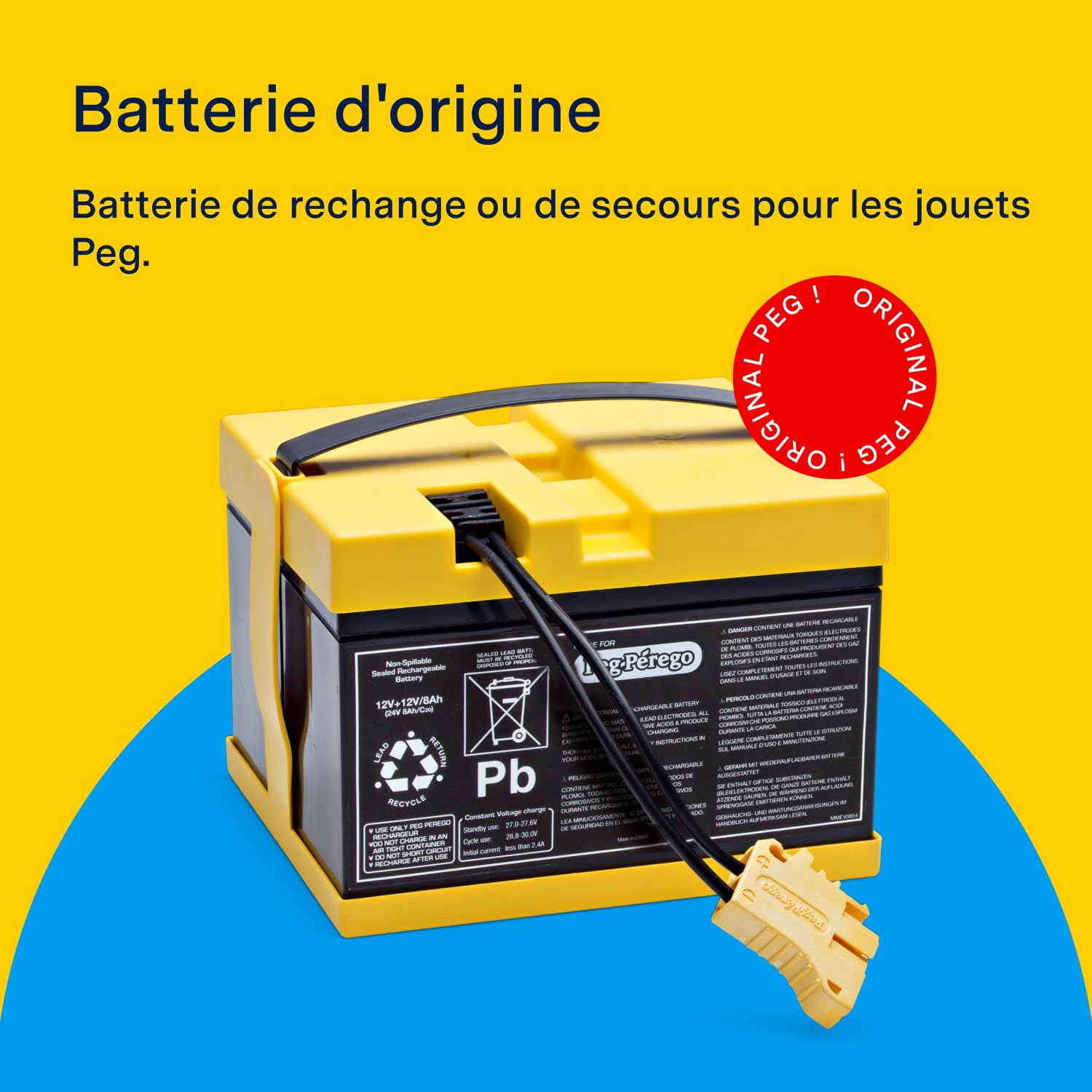PEG Perego Batterie 24V 8Ah Rechargeable Pièce de Rechange Originale pour Véhicules Électriques