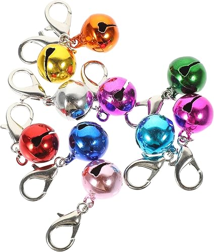 Miniatura 9 de POPETPOP Collar de gato y perro, 10 cascabeles para collar de gato, coloridas campanas pequeñas para mascotas, collares de perro, dijes para collar