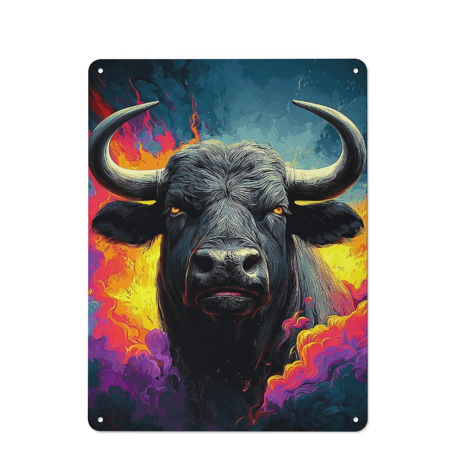 Junmoney Fiery Bull Digital Artwork -2 Vintage Tin Sign 40X30cm, Rustic Bistro Wall Plaque For Kitchen, Cafe, Pantry Or Dining Room