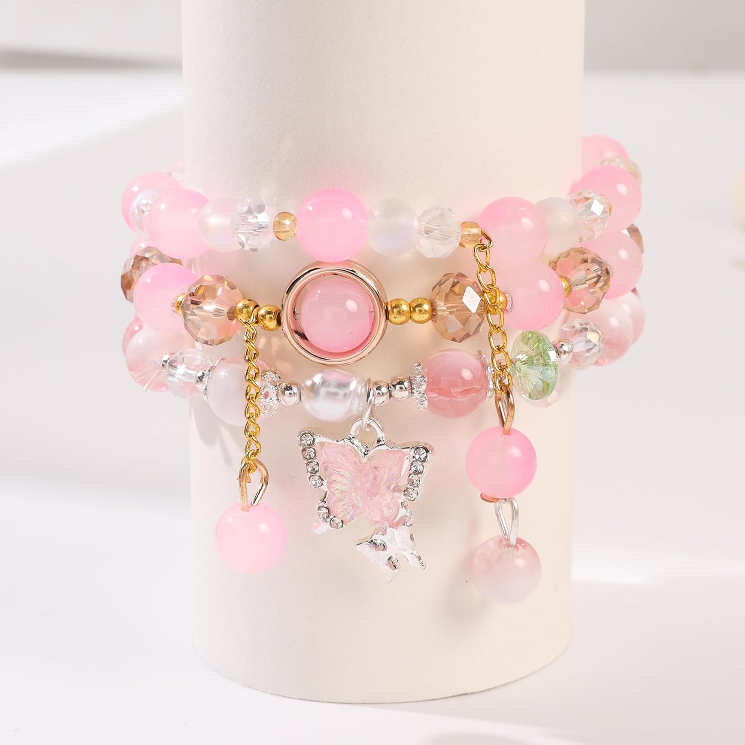 Jardme Butterfly Crystal Bracelets for Women Teens, Trendy Beaded Stretch Stackable Boho Bracelets, Jewelry Gifts for Birthday Christmas Graduation - Image 5