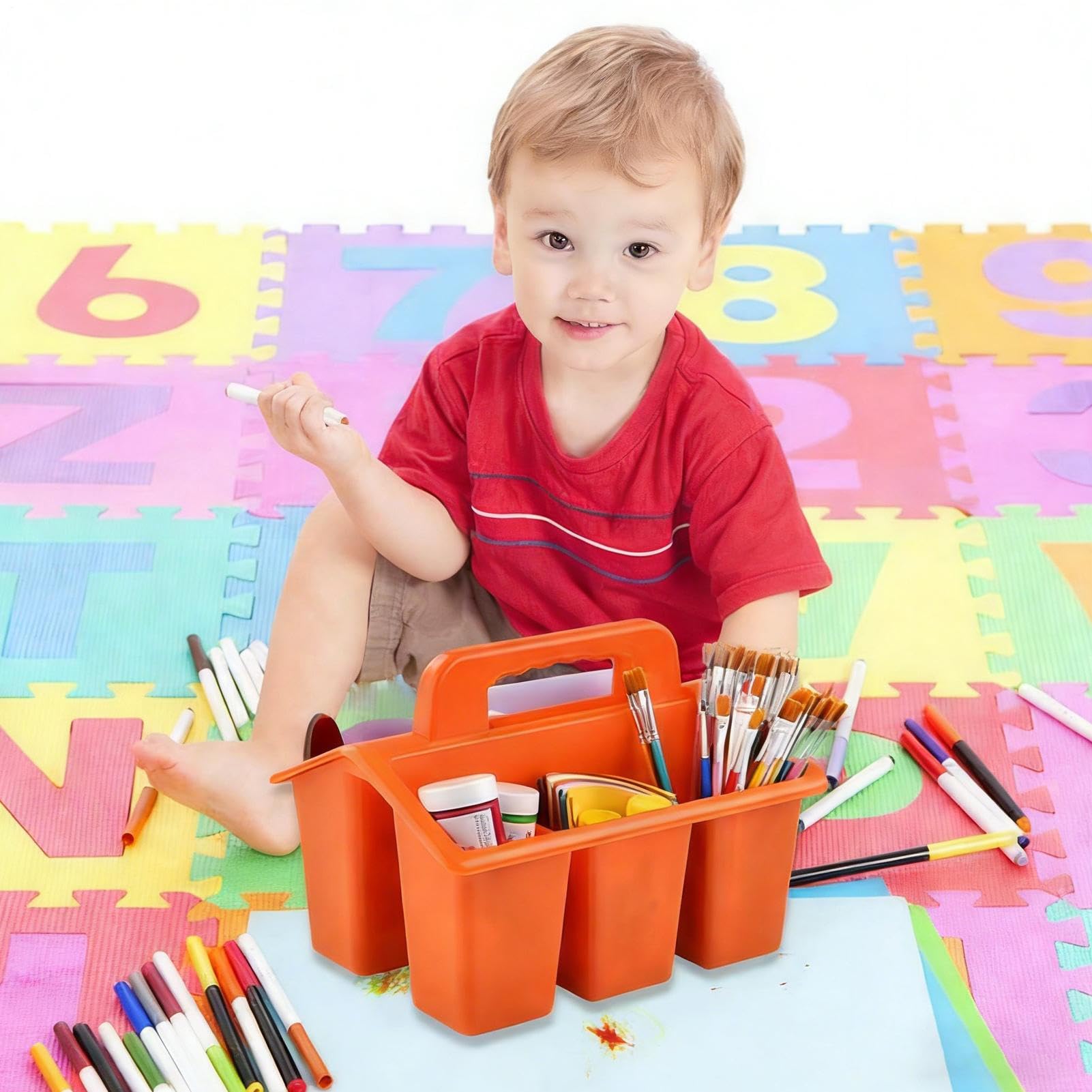 Cestino Portaoggetti da Scaffale 6 Pezzi con Maniglia per il Trasporto | Cestino Da Scrivania Per Cancelleria per Penne Matite Colori Camera da Studio Studenti Bambini Ragazzi