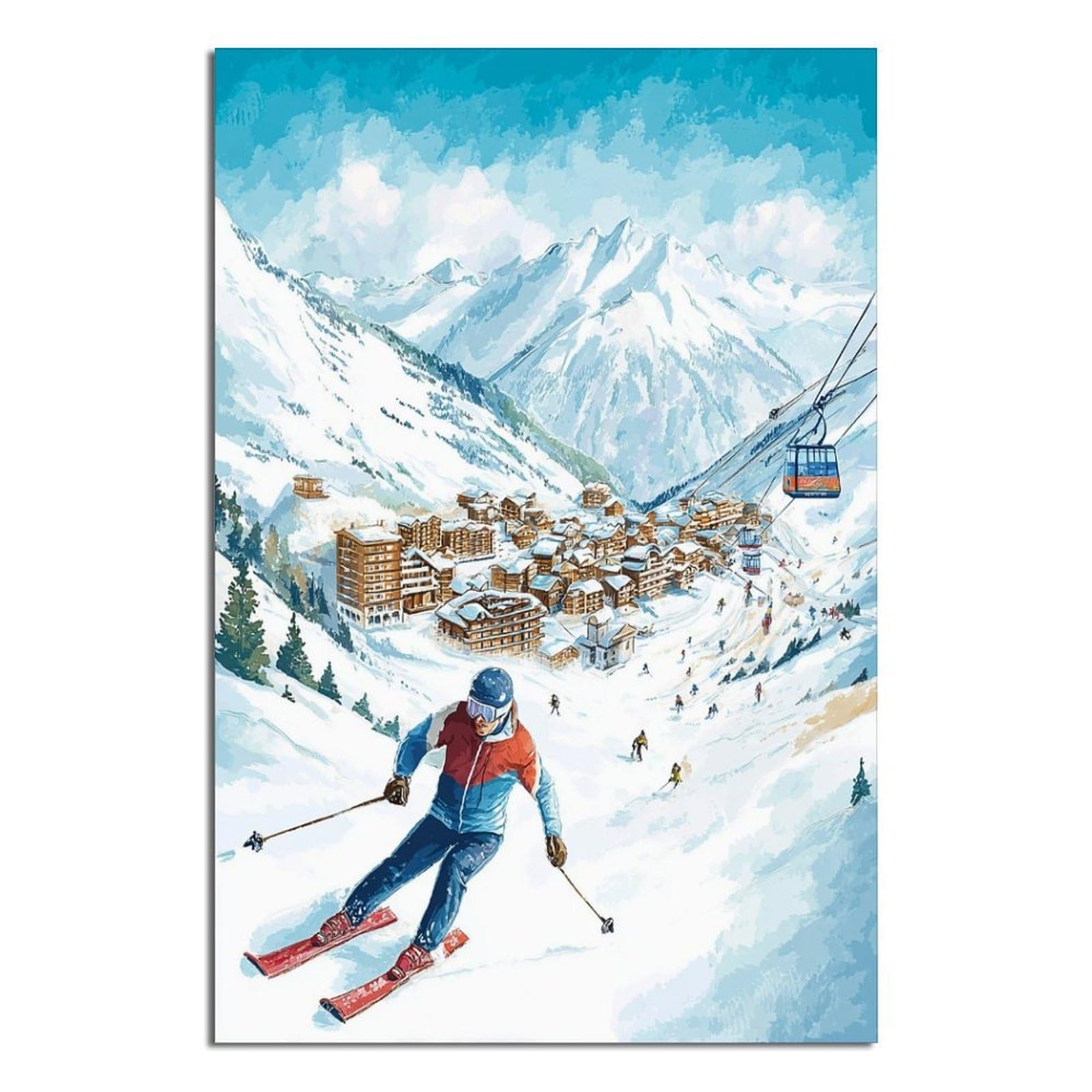 Ischgl Austria Ski Poster 24x36inch(60x90cm) Vintage Watercolor Canvas Art
