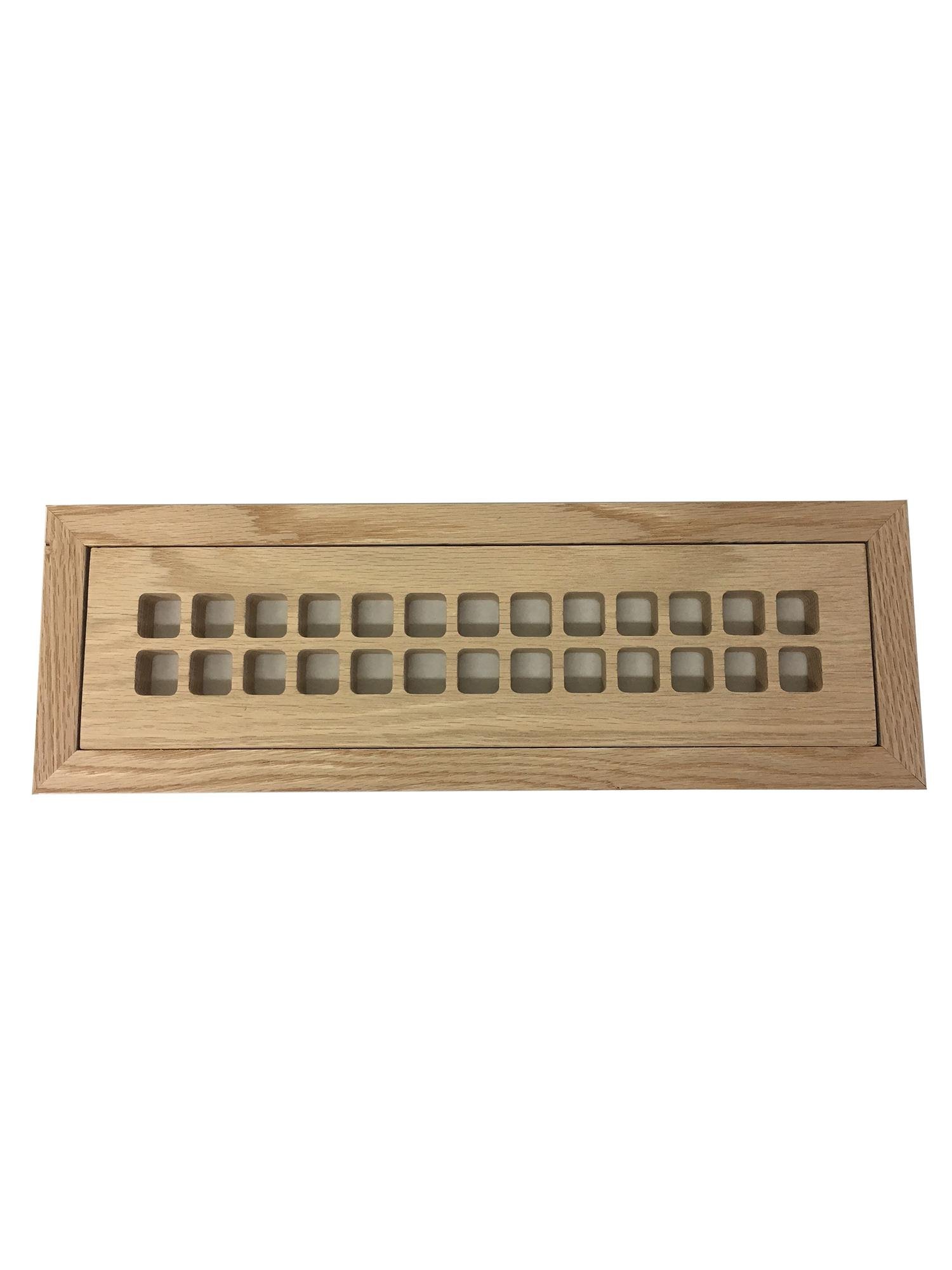 2 Inch x 12 Inch White Oak Hardwood Vent Floor Register Flush Mount with Frame, Eggcrate Style, Unfinished