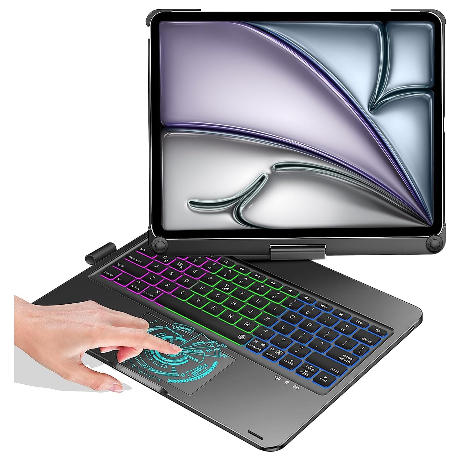 Funda con Teclado Español Rotación 360° para iPad Air 11" M2/M3,Air 4/5 10.9", iPad 10th /11th (A16) iPad Pro 11" (2018-2022),Retroiluminado,Trackpad Click-Negro