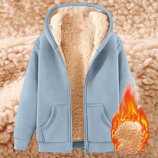 Damen Fleece Jacke Winter - Teddyfleece Kapuzenjacke Mit Taschen Für Übergangszeit