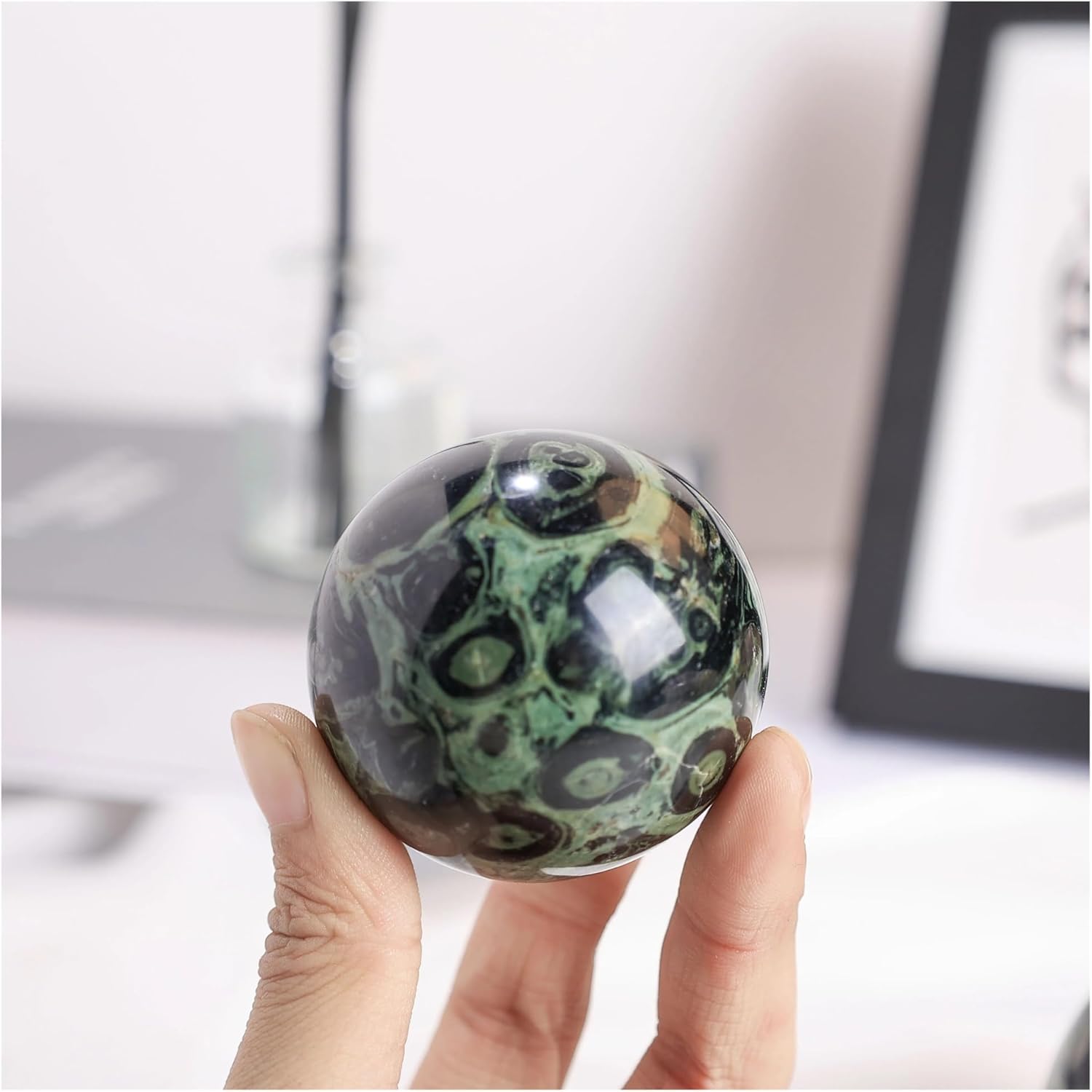 1pcs 4.5-5cm Polished Jasper Sphere Green Crystal Malachite Rock Ornament Decorative Gemstone