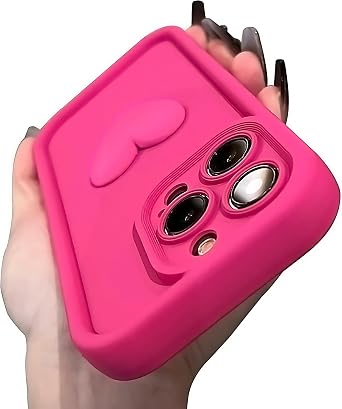Love Heart 3D Cute Shockproof Thick Soft Silicone Case for Women Girls Compatible with iPhone Case Pink,iPhone 13