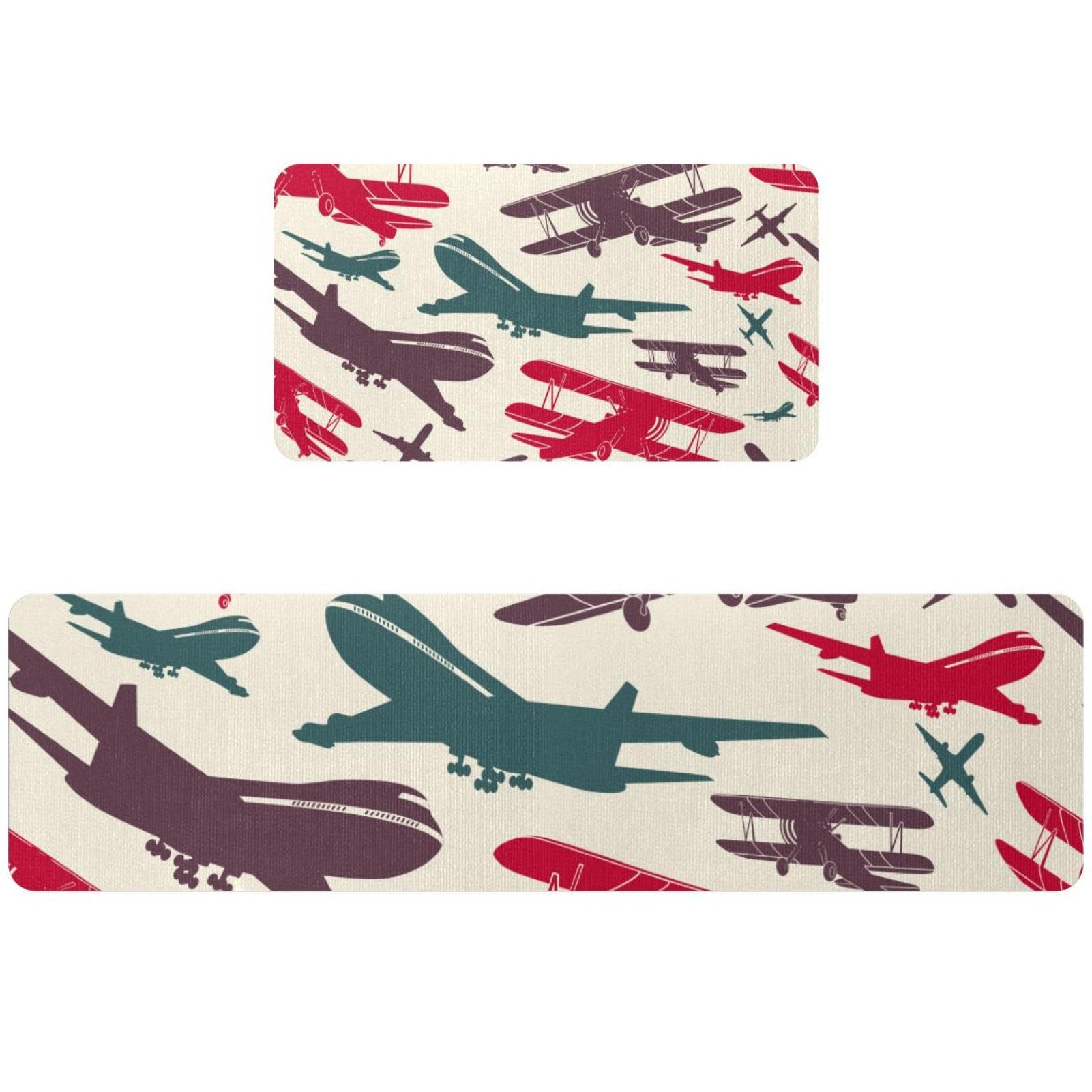 Tapis de cuisine antidérapant lot de 2 absorbant et lavable motif avion rétro