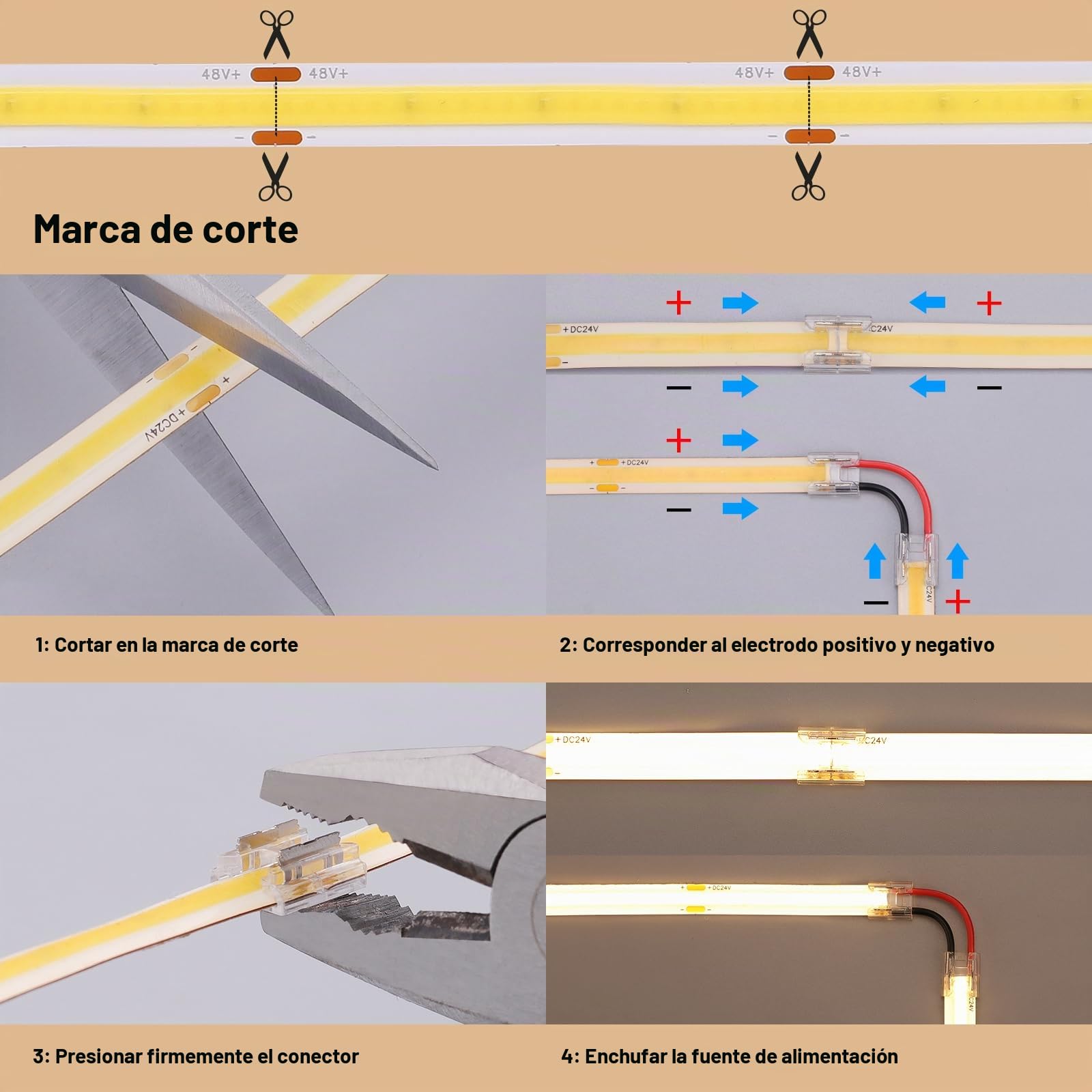 BENLUN Kit de Tira LED COB 48V 20 Metros, Luces LED Habitacion Adhesiva | 3000K Blanco Cálido Tiras LED de Interior CRI 92 con Transformador, para Dormitorio, Cocina, Iluminación Decorativa