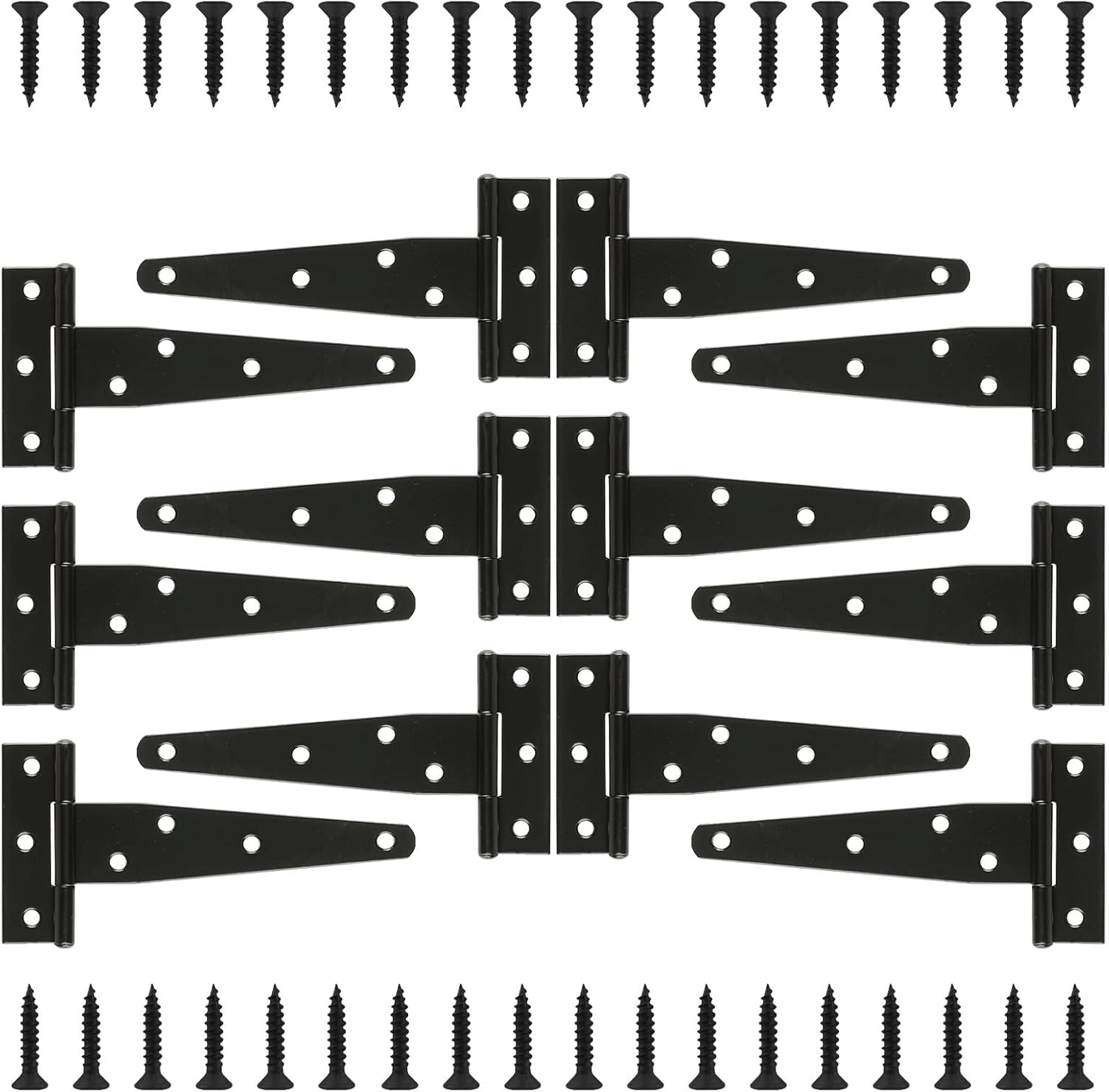 12 PCS 6 Inch T Strap Hinges Heavy Duty, Shed Door Gate Hinges, Heavy Duty Black Outdoor Tee Hinge for Wooden Fences, Barn Door Gates Hinge for Shed Door Hardware