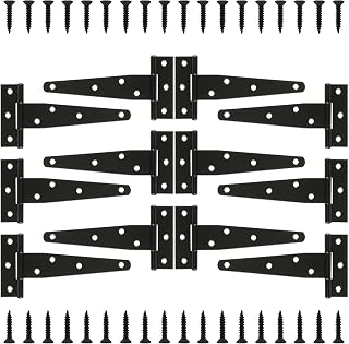T Strap Hinges Heavy Duty, Shed Door Gate Hinges(Black) (12, 12 Pcs *6 inch)