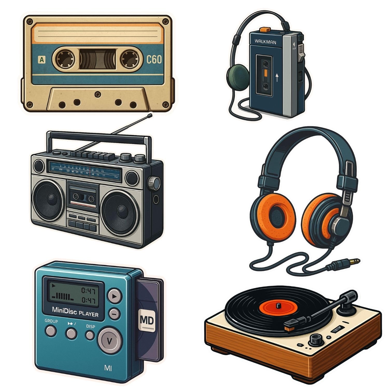 Retro (Retro Tech & Gadgets Fridge Magnet Set of 6 – Decorative Magnets – Waterproof, Durable – Nostalgic Walkman Player, Boom Box, MiniDisc Player, Headphones – Kitchen, Office & Tech Lover)-image-46