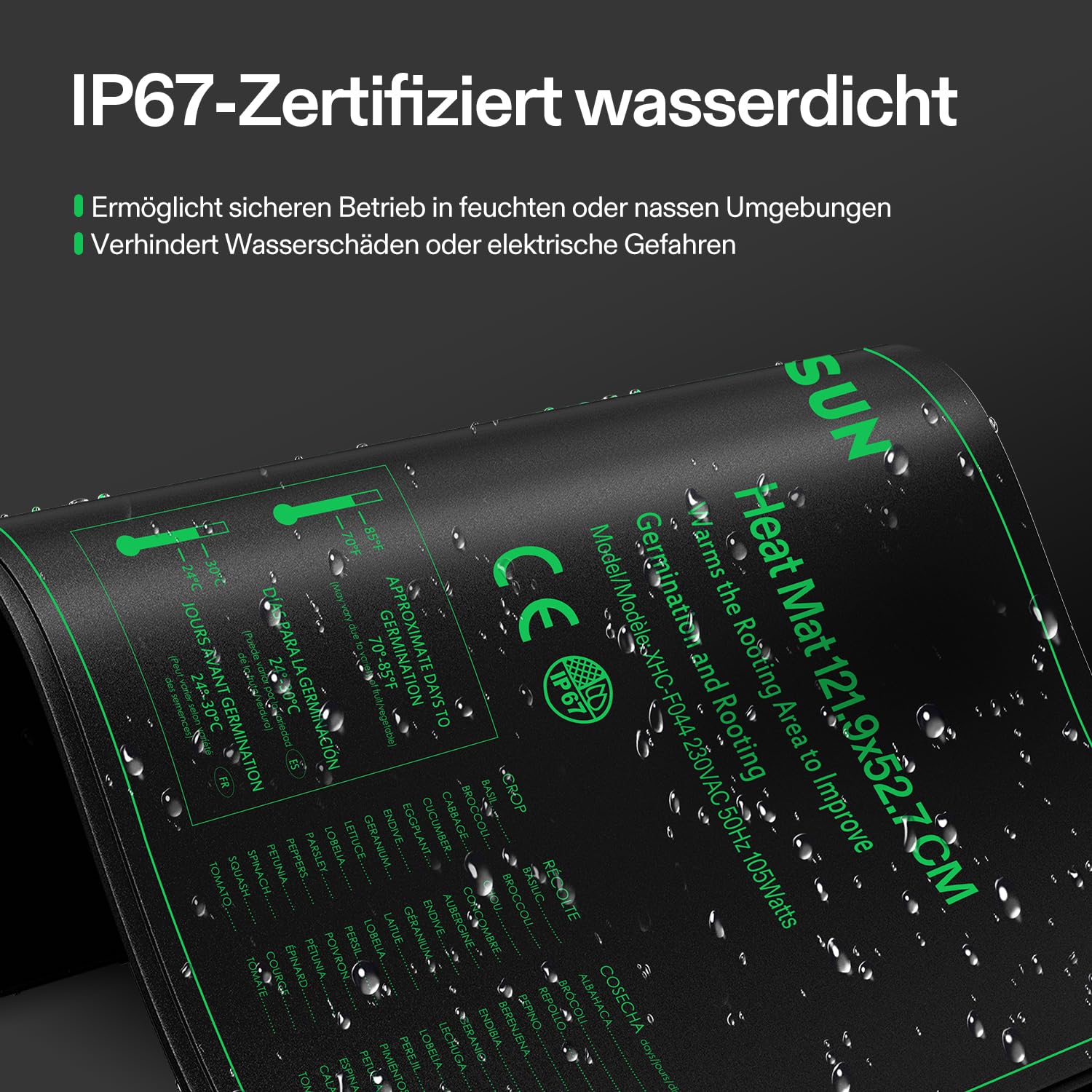 VIVOSUN Heizmatte Pflanzen 121,9x52,7cm mit Temperaturregler, Wasserdichte Pflanzen-Wärmematte UL & MET Zertifiziert, Setzling Heizmatte für Keimung, Hydrokultur, Zucht und Gewächshaus