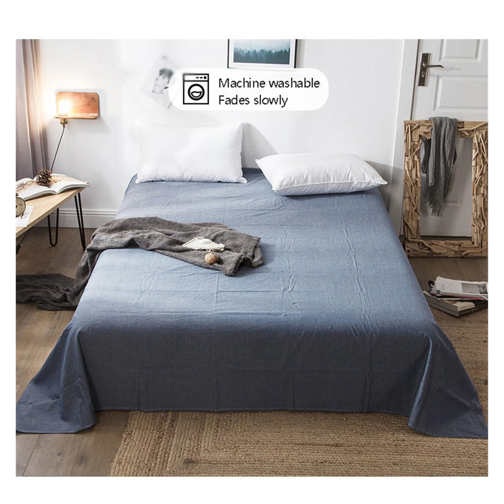Bettlaken Flaches Laken aus 100% gewaschener Baumwolle ohne Gummi leinenähnliche Struktur atmungsaktiv weich bequem Betttuch for Einzelbett Doppelbett(Pink A,180x245cm)