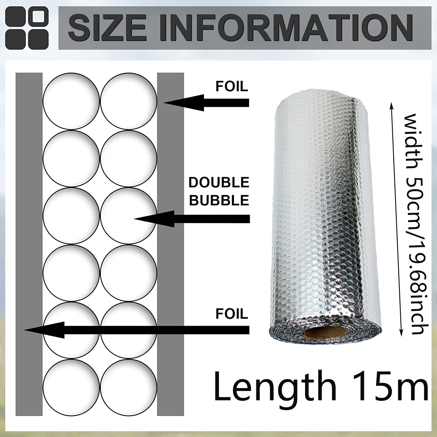 Pannelli riflettenti per termosifoni, a risparmio energetico, per termosifoni da parete, ad alte prestazioni, con bolle riflettenti che riducono la perdita di calore, 50 cm x 15 m