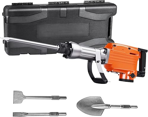 Miniatura 11 de VEVOR Martillo de demolición, martillo de demolición MAX 2200W 1400 BPM, martillo de hormigón, martillo eléctrico resistente, 4 piezas de cinceles