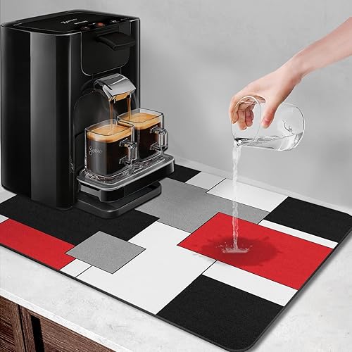 Miniatura 2 de Tapete de café para encimeras, rojo, negro, blanco, gris, tapete moderno de secado de platos, 2 piezas para accesorios de cocina, cafetería, bar,