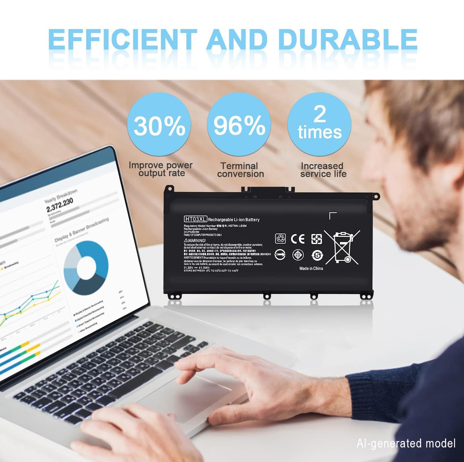 HT03XL - Batería para portátil HP Pavilion 14-CE 14-CF 14-DF 15-CS 15-CW 15-DA 15-DB 15-DW 17-CA