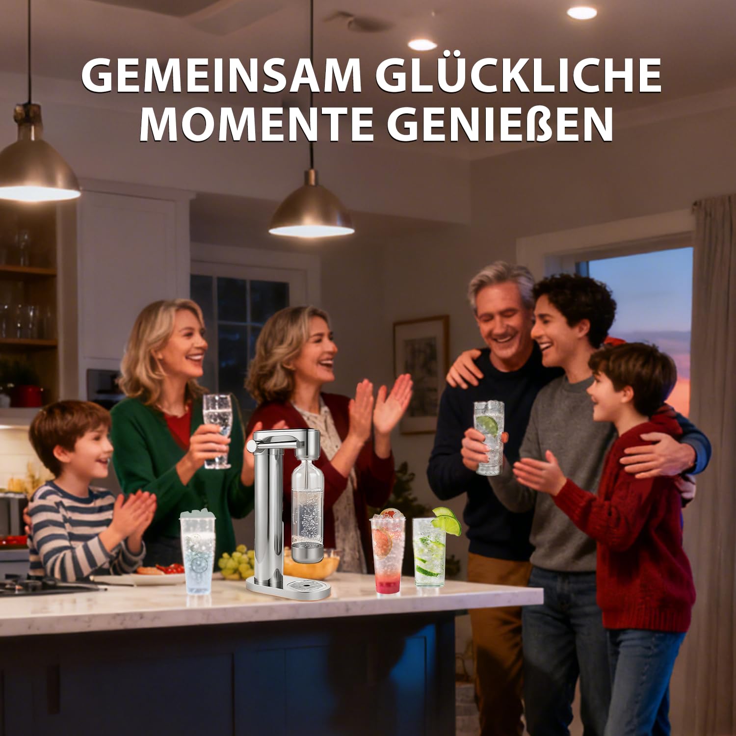 Wassersprudler Edelstahl, Manuelle Kohlensäuremaschine für Zuhause, Mit BPA-freier PET-Flasche, Kompatibel mit 60L Gewinde-CO₂-Zylindern (Zylinder nicht enthalten)