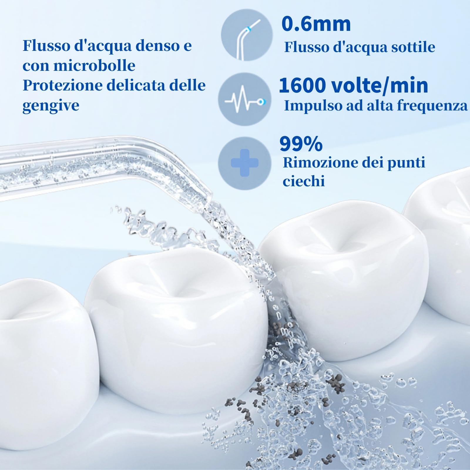 Idropulsore Dentale Portatile Denti, Water Flosser, Scovolino Denti, Irrigatore Orale 4 Modalità e 3 Intensità, Serbatoio da 230ml, Wasserdicht und Wiederaufladbar per Viaggi e Casa
