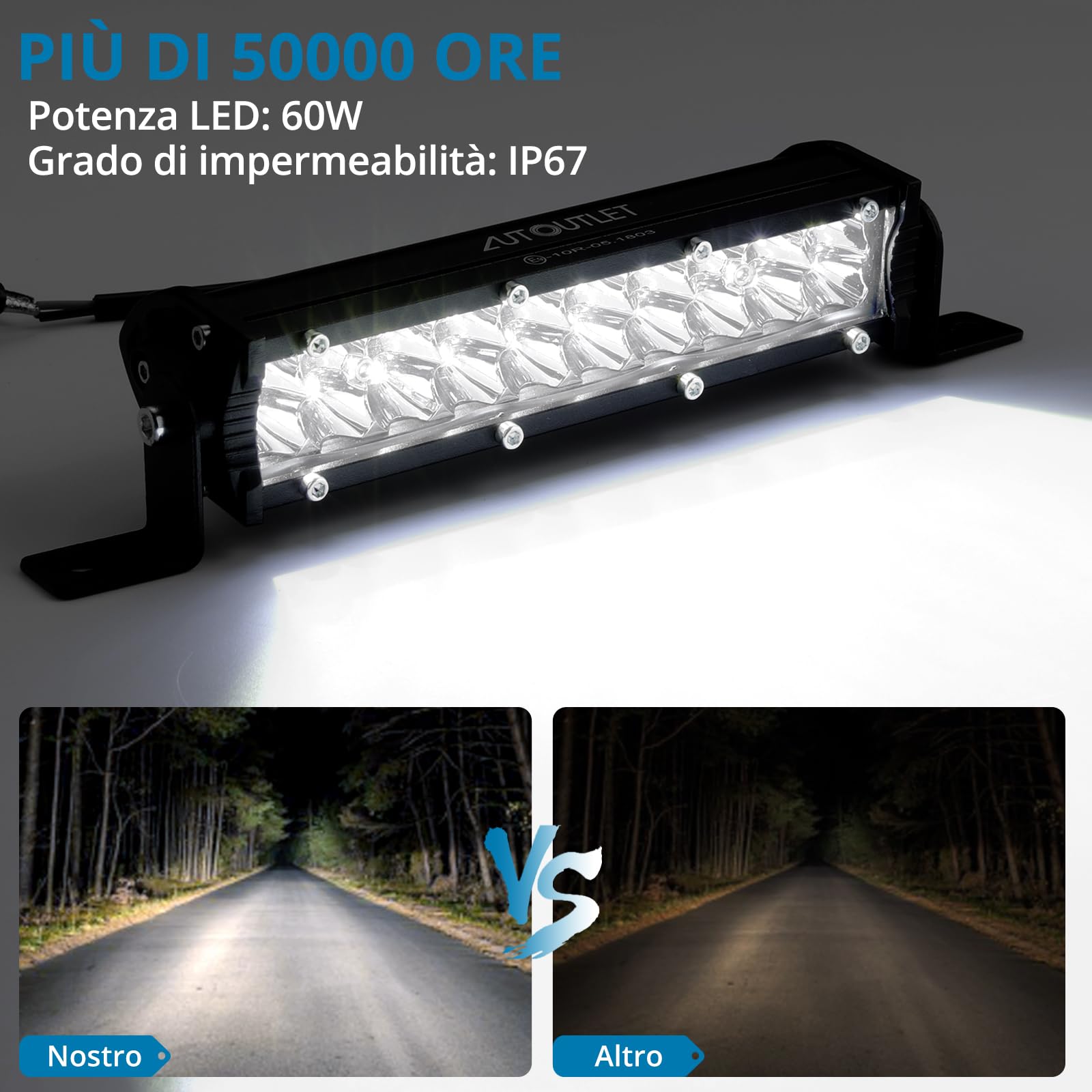 AUTOUTLET 4 Pezzi 60W 18 CM 4800LM Barra LED Fuoristrada,Impermeabile IP67,Spot Faretto,Faretti LED per Auto,Trattore,Camion,Barca,12 V/24 V