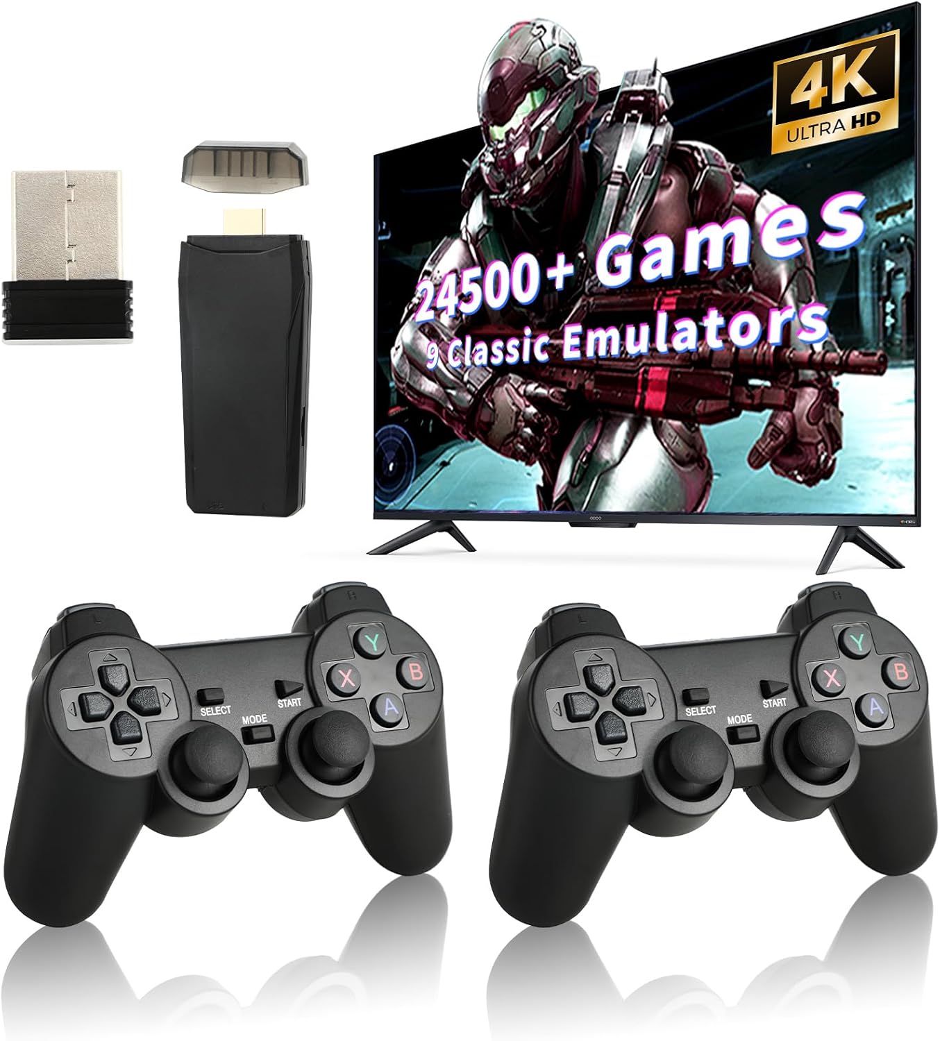 Retro Game Console, Wireless Retro Game Console, 24500+ Games Built-in, 4K HDMI Output, 9 Emulators, Dual 2.4GHz Wireless Game, Plug and Play Video Games, Black