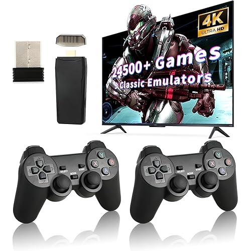 Retro Game Console, Wireless Retro Game Console, Built-in 9 Emulators, 4K HDMI Output, Dual 2.4GHz, Built-in 24500 Games, Plug and Play Video Games, Dark Black