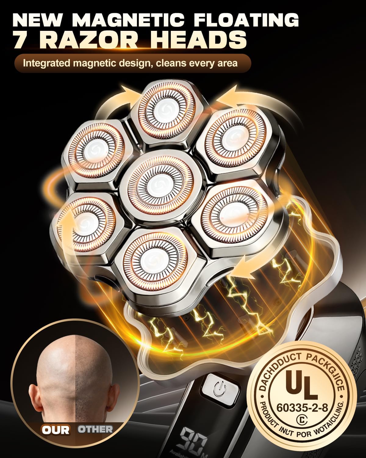 Head Shaver for Bald Men, 7D Upgraded Magnetic Detachable Blades, Wet & Dry IPX7 Waterproof Electric Razor, Fast Smooth Bald Shaving for Head & Face, 5-in-1 Grooming Kit - Image 2