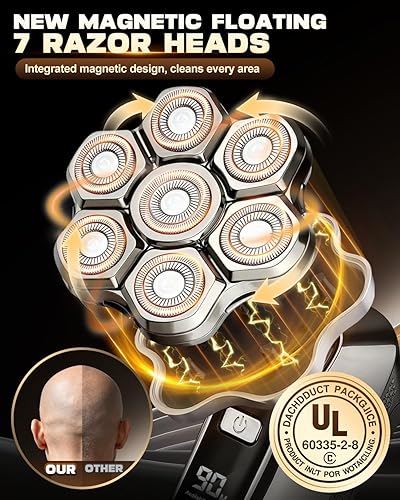 Miniatura 2 de Afeitadoras de cabeza para hombres calvos afeitadora de cabeza desmontable mejorada 7D - IPX7 impermeable húmedo seco kit de aseo 5 en 1 maquinilla