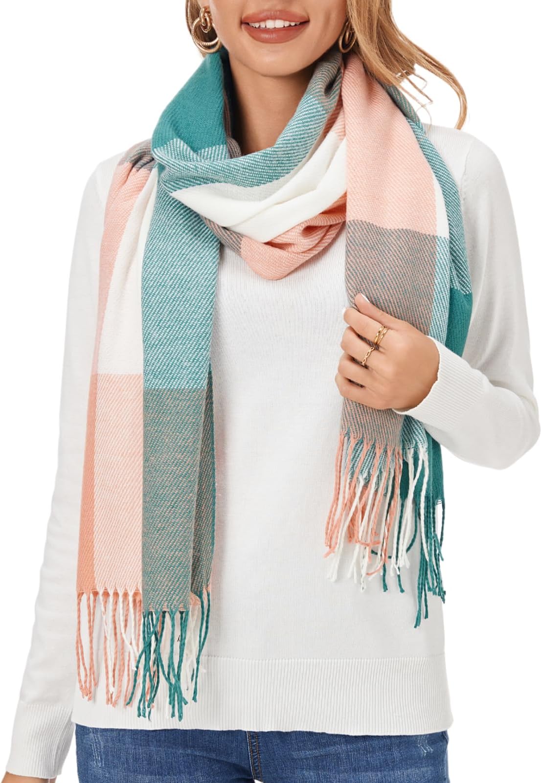 FuinlothWomen's Large Plaid Scarf Fashion Long Shawl Wrap for Winter Warm Lightweight