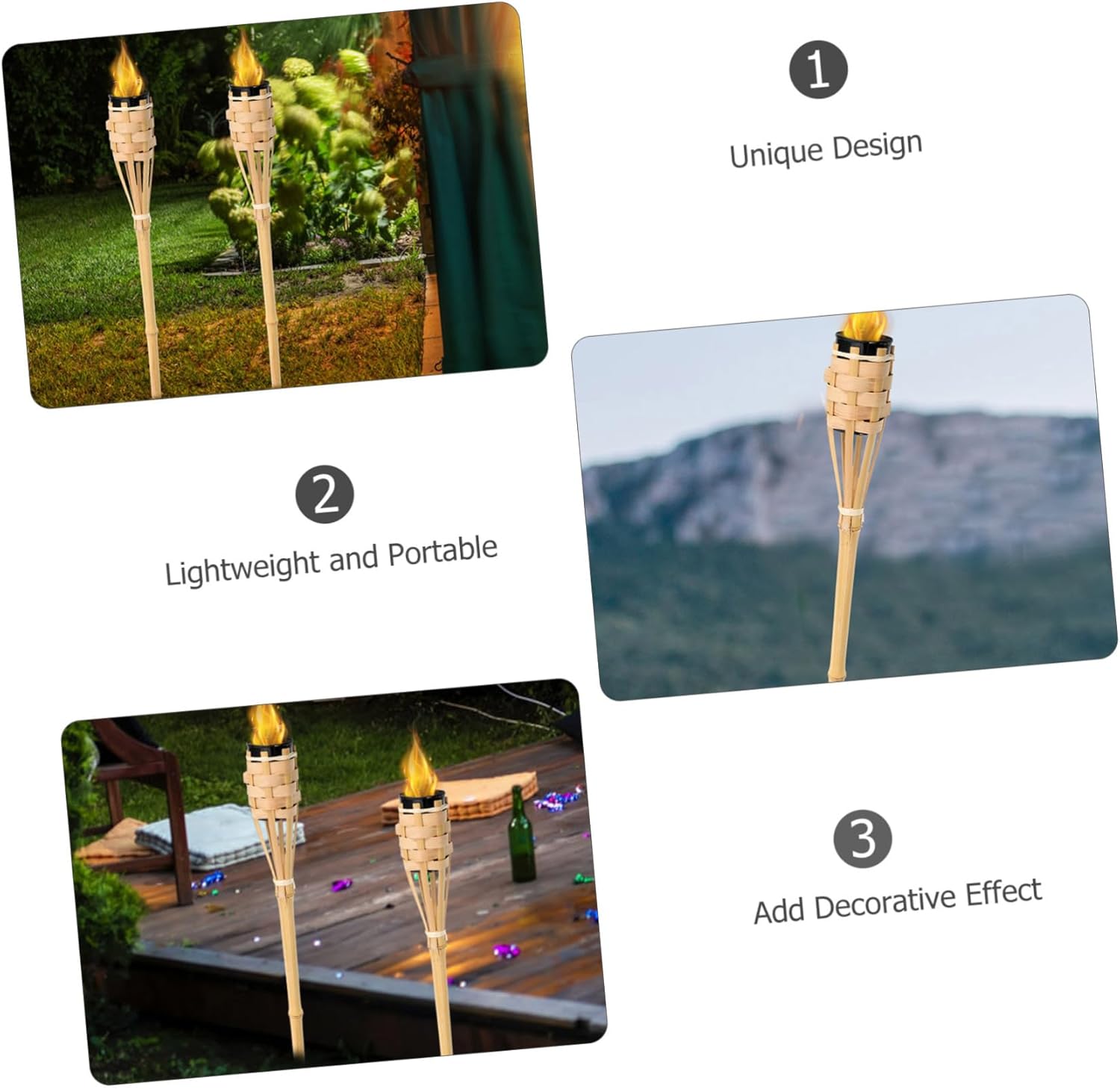 jojofuny 4pcs Bamboo Torch Outdoor Landscape Lighting for Garden Pathway and Easy to Install Bamboo Torch for Courtyards and Patios for Celebrations and Decor