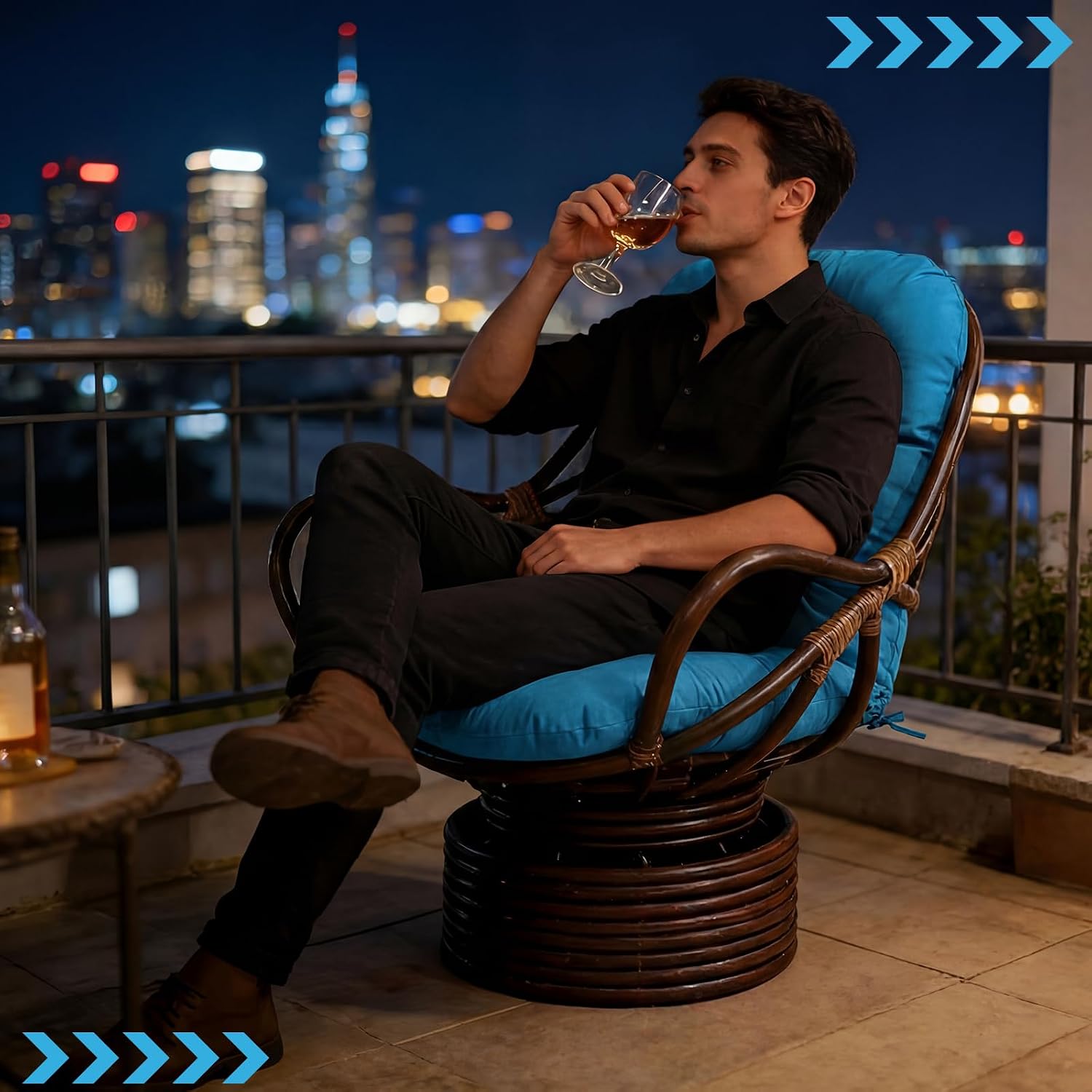 Wenqik Waterproof Rocking Chair Cushion 48" x 24 x 6 Non-Slip Rattan Wicker Chair Cushion Memory Foam Swivel Rocker Seat Pad with Straps for Outdoor Furniture Patio Indoor Bedroom Porch(Aqua Blue)