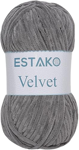 Miniatura 31 de Estako Velvet (Paquete de 3 madejas) Hilo de Chenilla para Amigurumi para Crochet y Tejido Súper Grueso 3x100 gr (3x120 m) (1110 - Blanco)