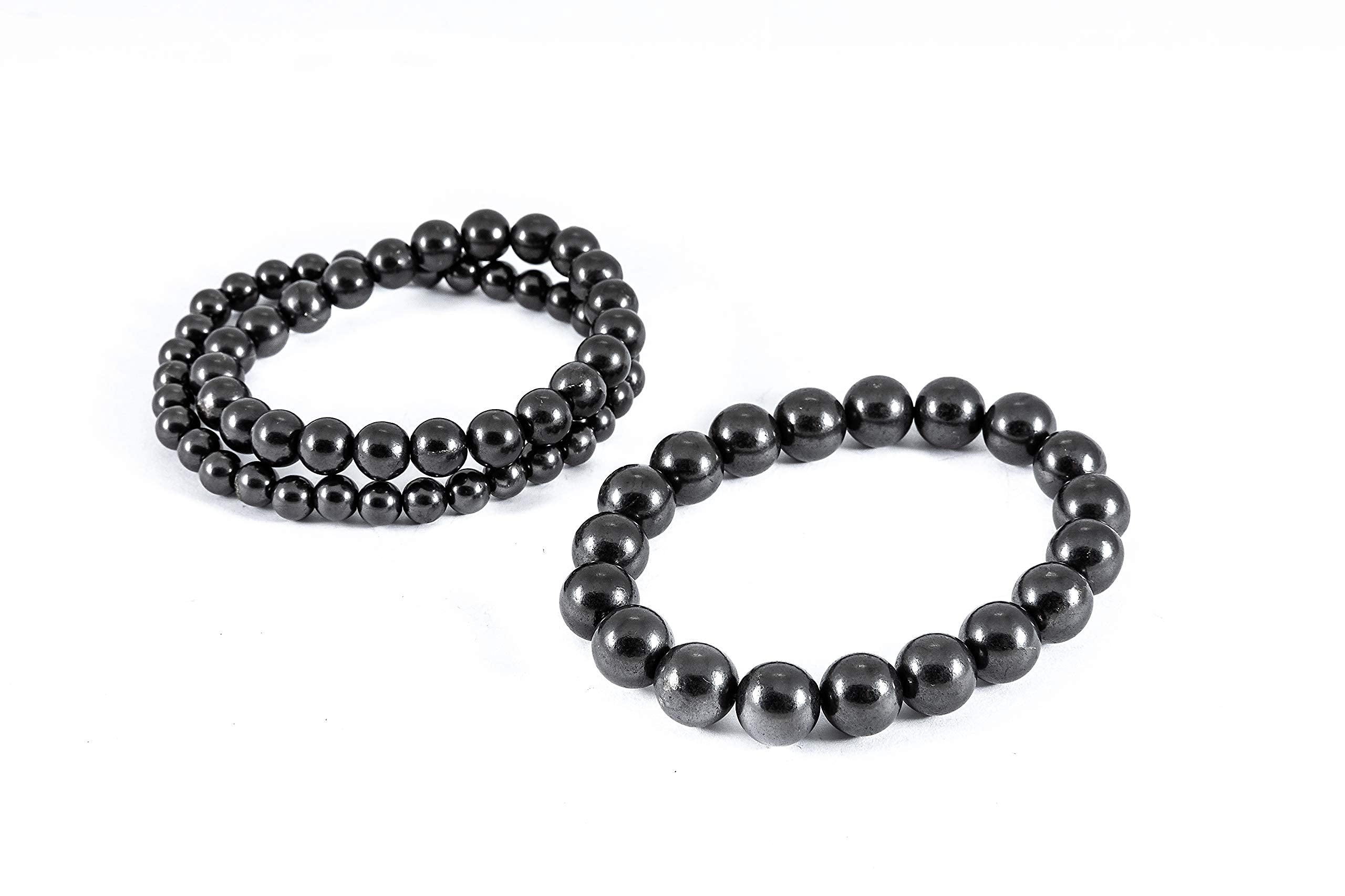 Bracciale Di Shungite Originale Della Carelia – 3 Perle Tipo Gemma, Nero Galaxy E Dewdrop