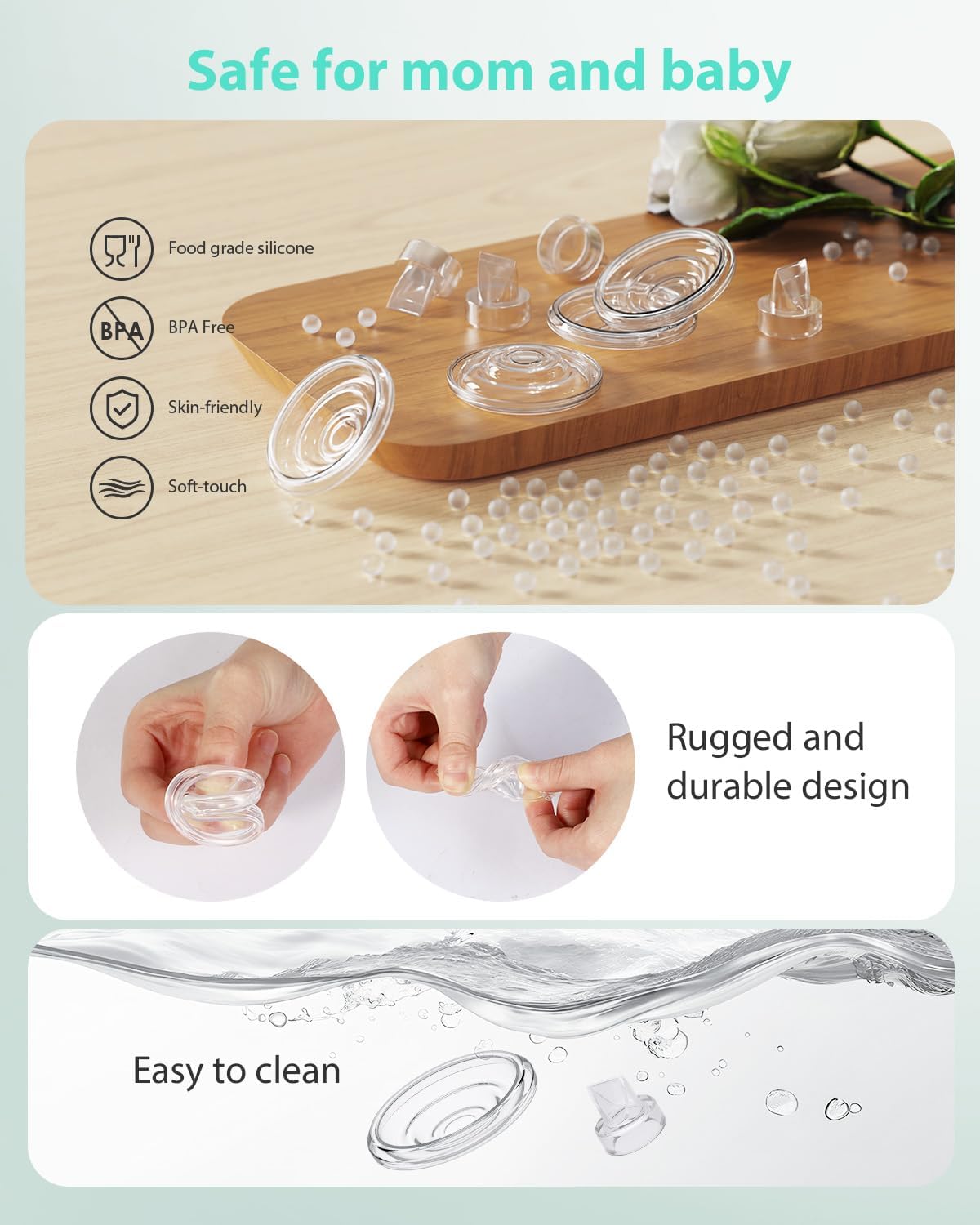 Sweleke Wearable Breast Pump Replacement Set, 4PCS Diaphragms & 4PCS Duckbill Valves, Compatible with Momcozy S9Pro/S12Pro (Not Original) - 5