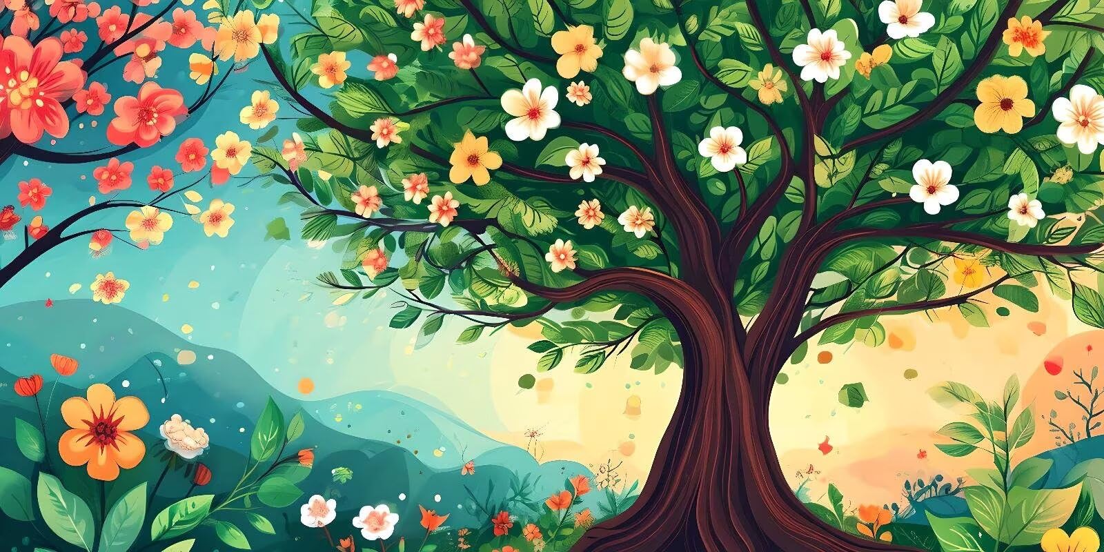 Malen Nach Zahlen Erwachsene Groß, Malen Nach Zahlen Blume Baum, DIY Handgemalt Ölgemälde Kits Inklusive Pinsel und Acrylfarben, Knitterfreie Leinwand, Home Haus Wand Deko 90x180 cm (Rahmenlos) K-302