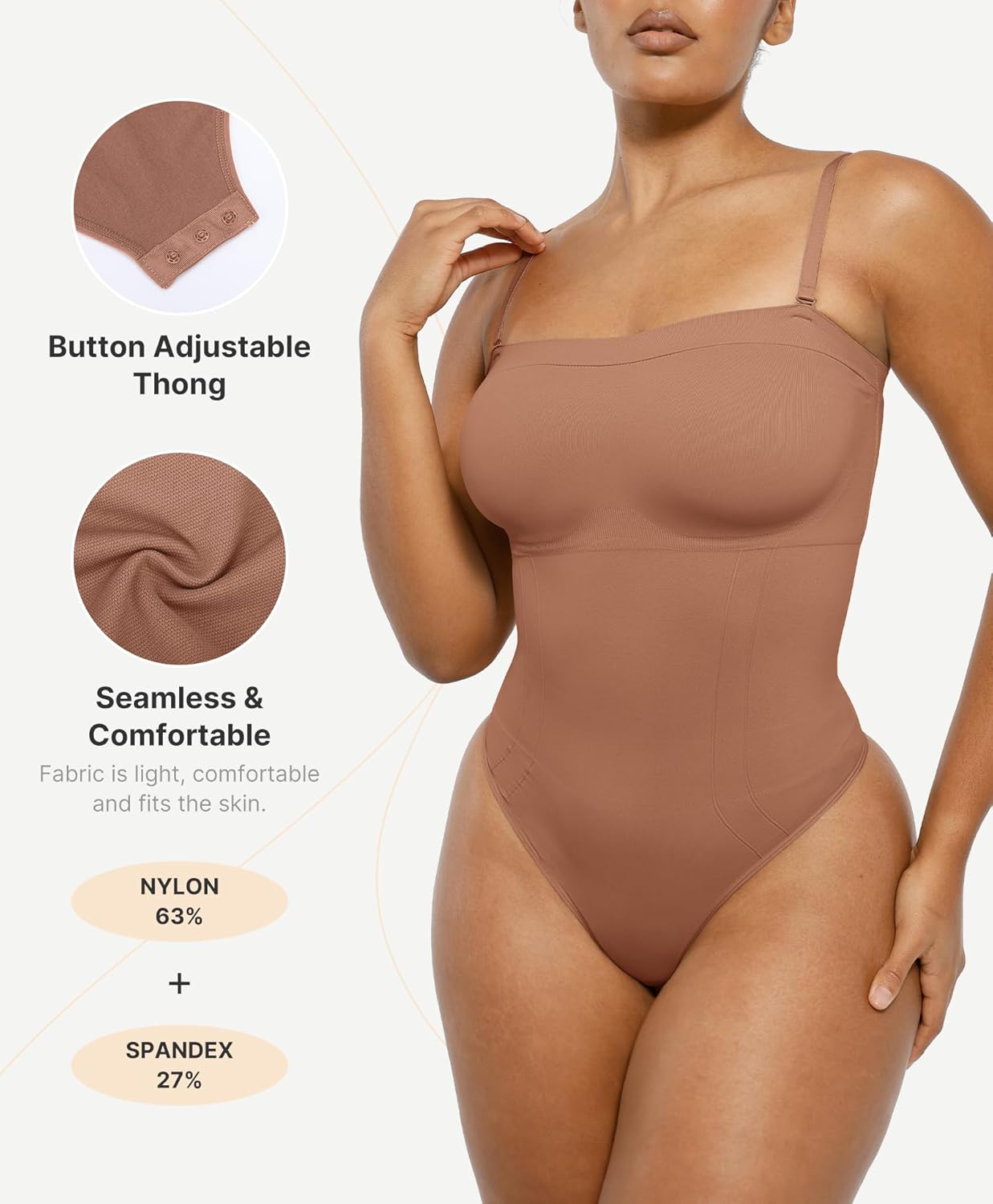 SHAPELLX Women's Shapewear Bodysuits Tummy Control Butt Lifter Body Shaper Strapless Seamless Mid Thigh Jumpsuit Tops - Image 4