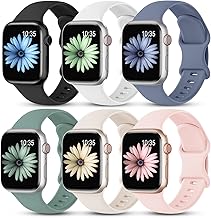 6 Pack Straps Compatible with Apple Watch Strap 38mm 40mm 41mm 42mm 44mm 45mm 46mm 49mm, Soft Silicone Sport Band for iWatch Strap Series 11 10 9 8 7 6 5 4 SE Ultra 3 2 8 Women Men