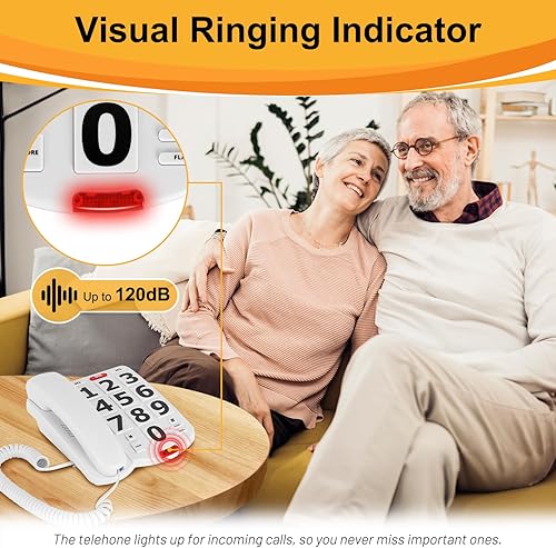 Miniatura 4 de Uvital Teléfono de botón grande para personas mayores, teléfono fijo para ancianos con botones grandes, 2 teclas de marcación rápida de un solo