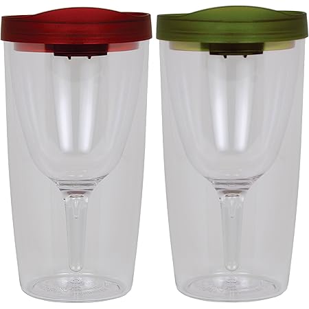 Vino2Go 10 Ounce Merlot and Verde Acrylic Insulated Wine Tumbler with Slide Lid, Set of 2