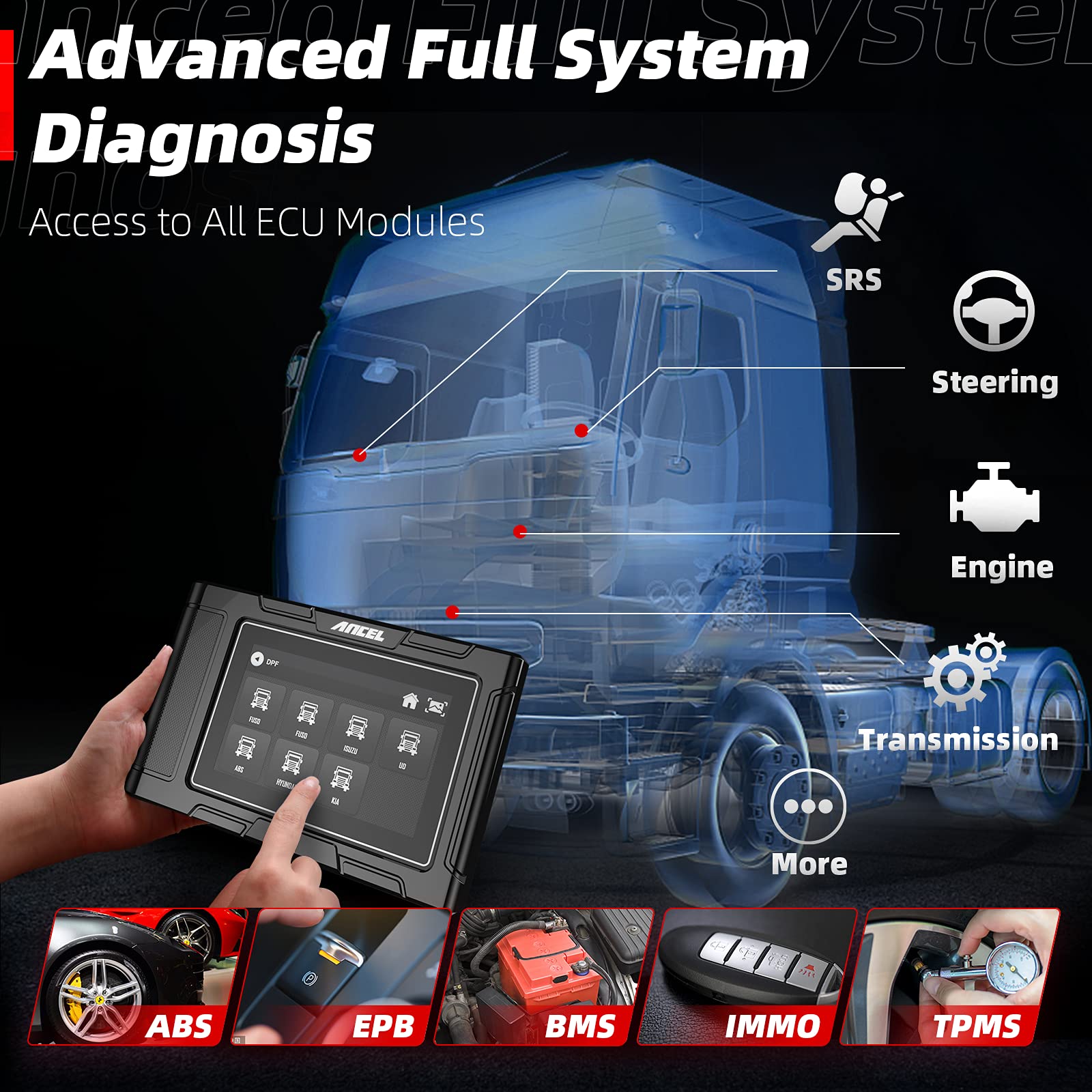 ANCEL Heavy Duty Truck Code Reader HD3200 Diesel Scan Tool with DPF