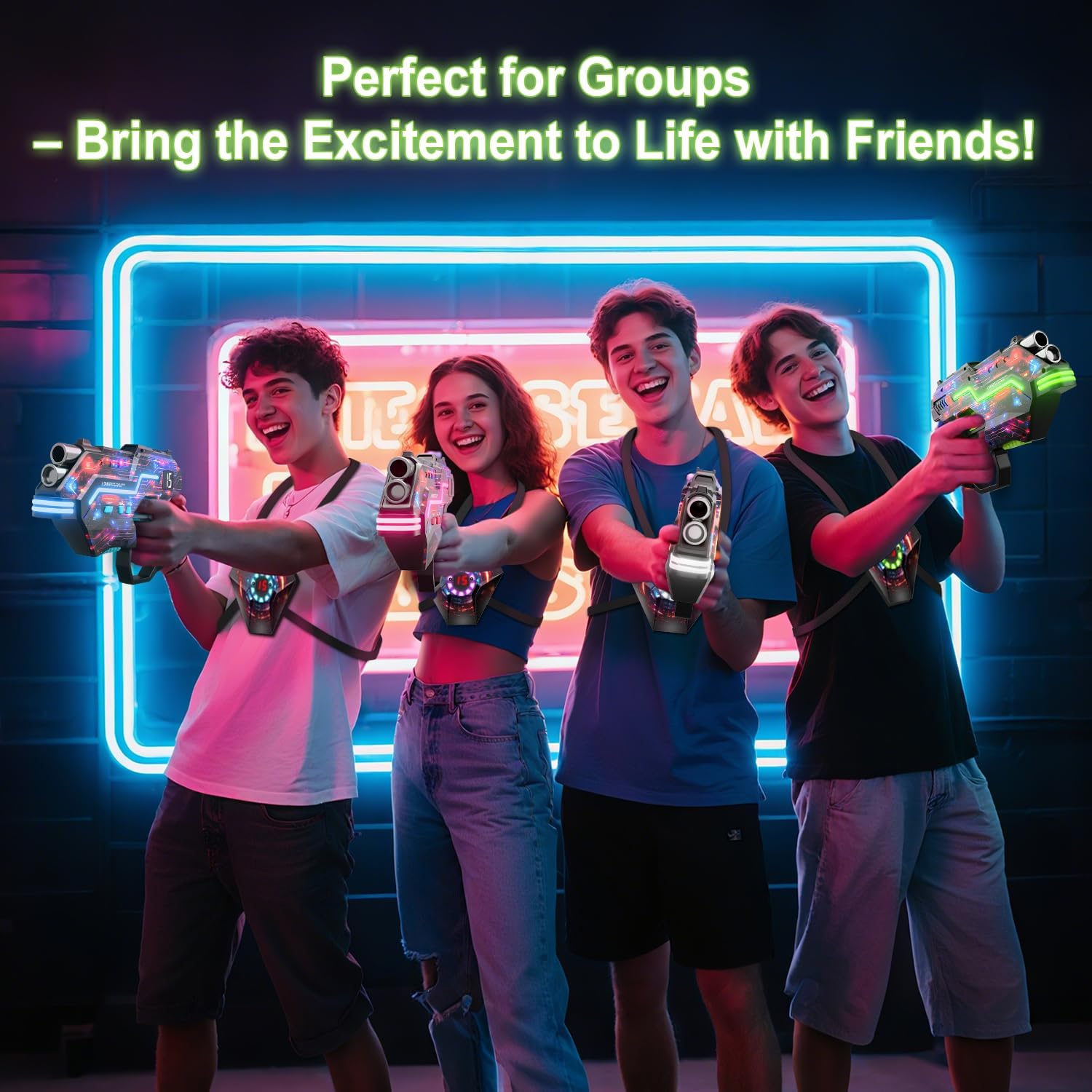 Laser Tag Guns Set of 4: LED Vest Setting | Dynamic Barrel | Fun Ideas Age 8+ Year Old Toys | Lazer Game Teen Boys & Girls Outdoor Activity | Teens Boys Toys Age 8-10 Years Gift