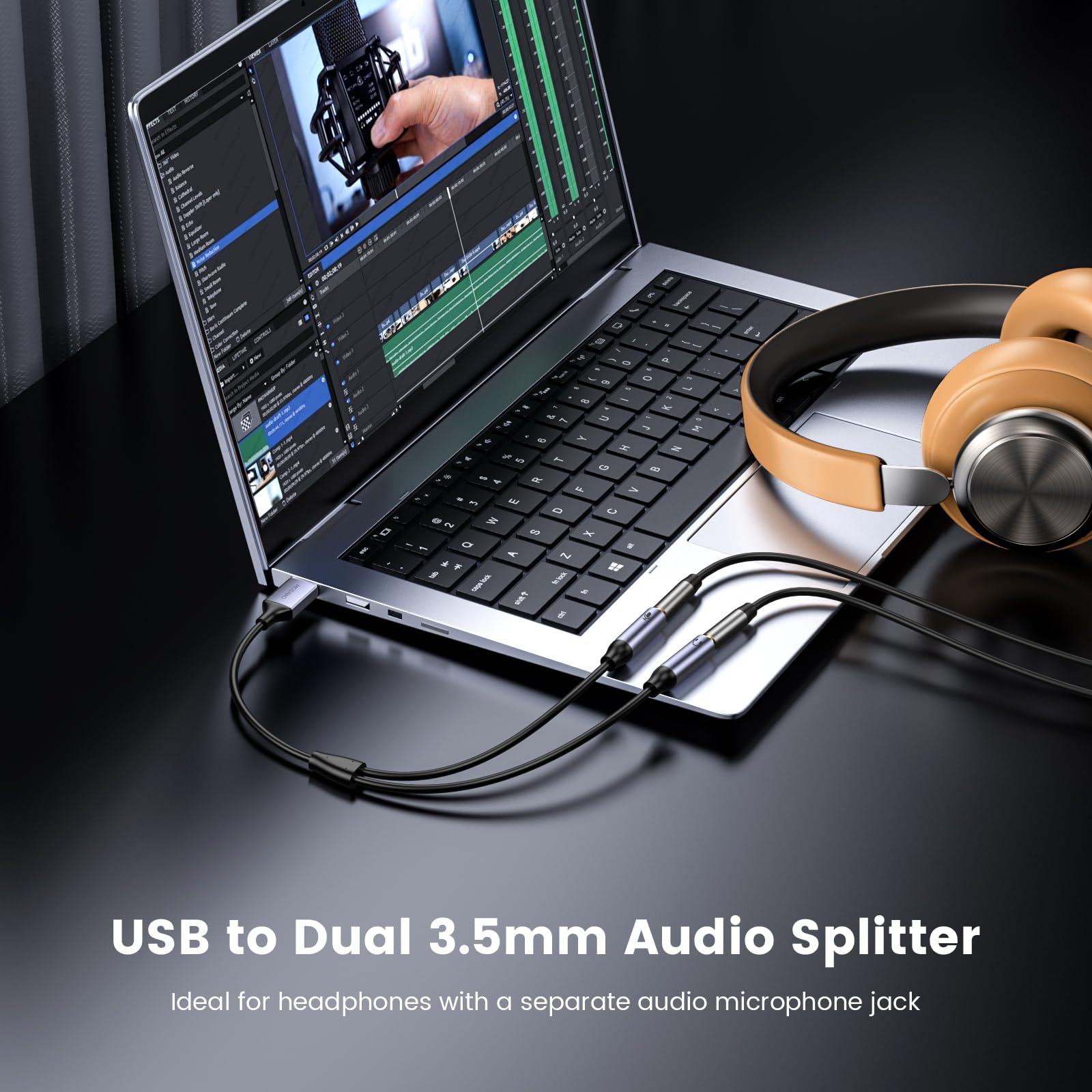 MOSWAG Tarjeta de Sonido USB Externa Soporta Auriculares y Micrófono, Adaptador USB a Jack de 3,5 mm para Auriculares Compatible con Windows, Laptops, Desktops Windows, Mac, Linux, PC, PS4