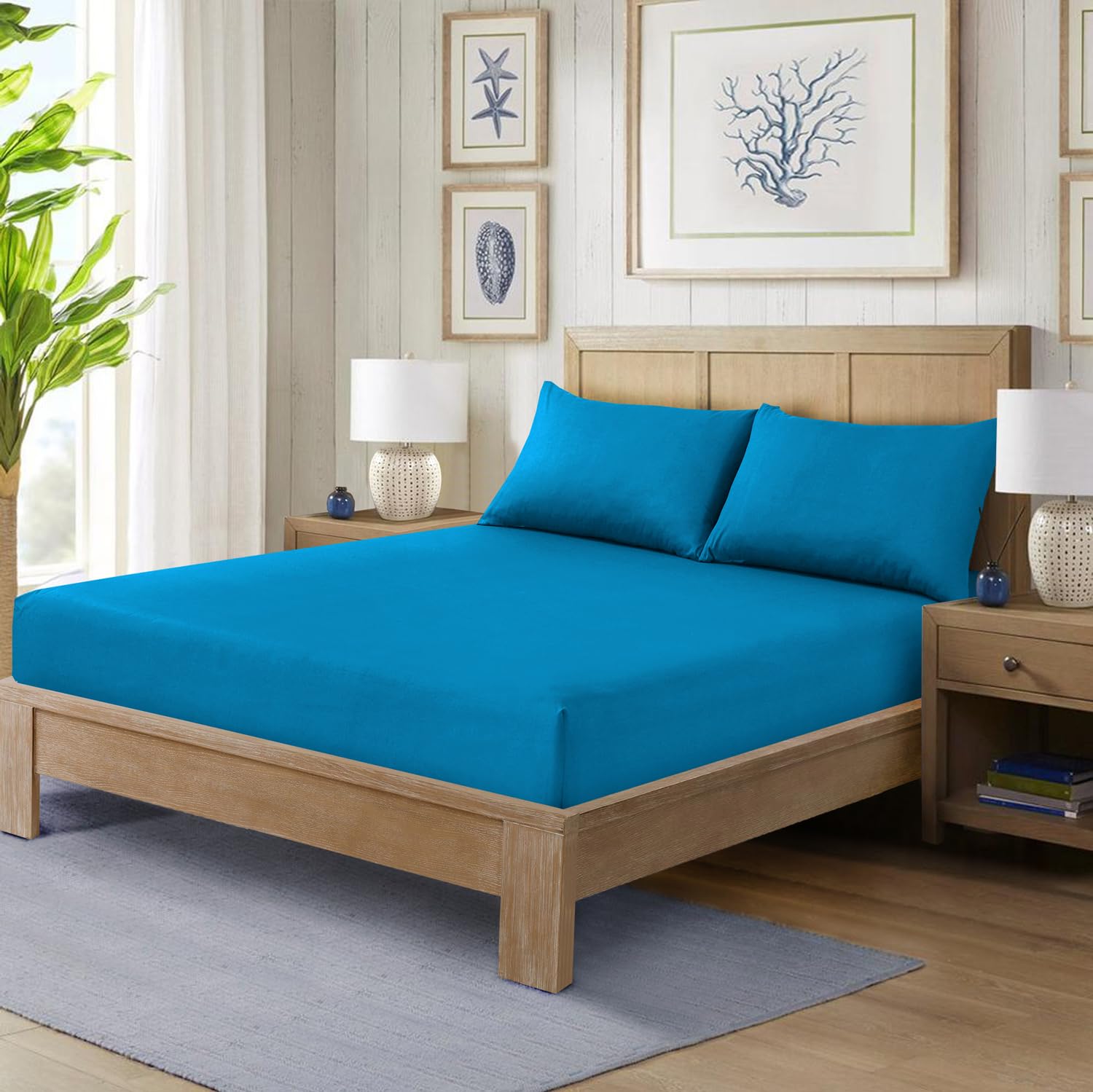 CHARKHAH Polycotton Fitted Sheet for Single Double King Super King Bed 200 Thread Count Anti Wrinkle Plain Bedding 25 cm Extra Deep Fitted Sheets Cover with Elastic Edges (Teal - Image 2