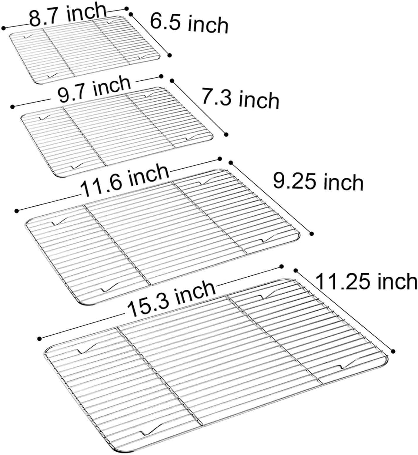 TeamFar Cooling Rack Set of 4, Roasting Baking Racks Stainless Steel for Baking Sheet Toaster Oven Pan, Healthy & Rust Free, Mirror Finish & Dishwasher Safe …