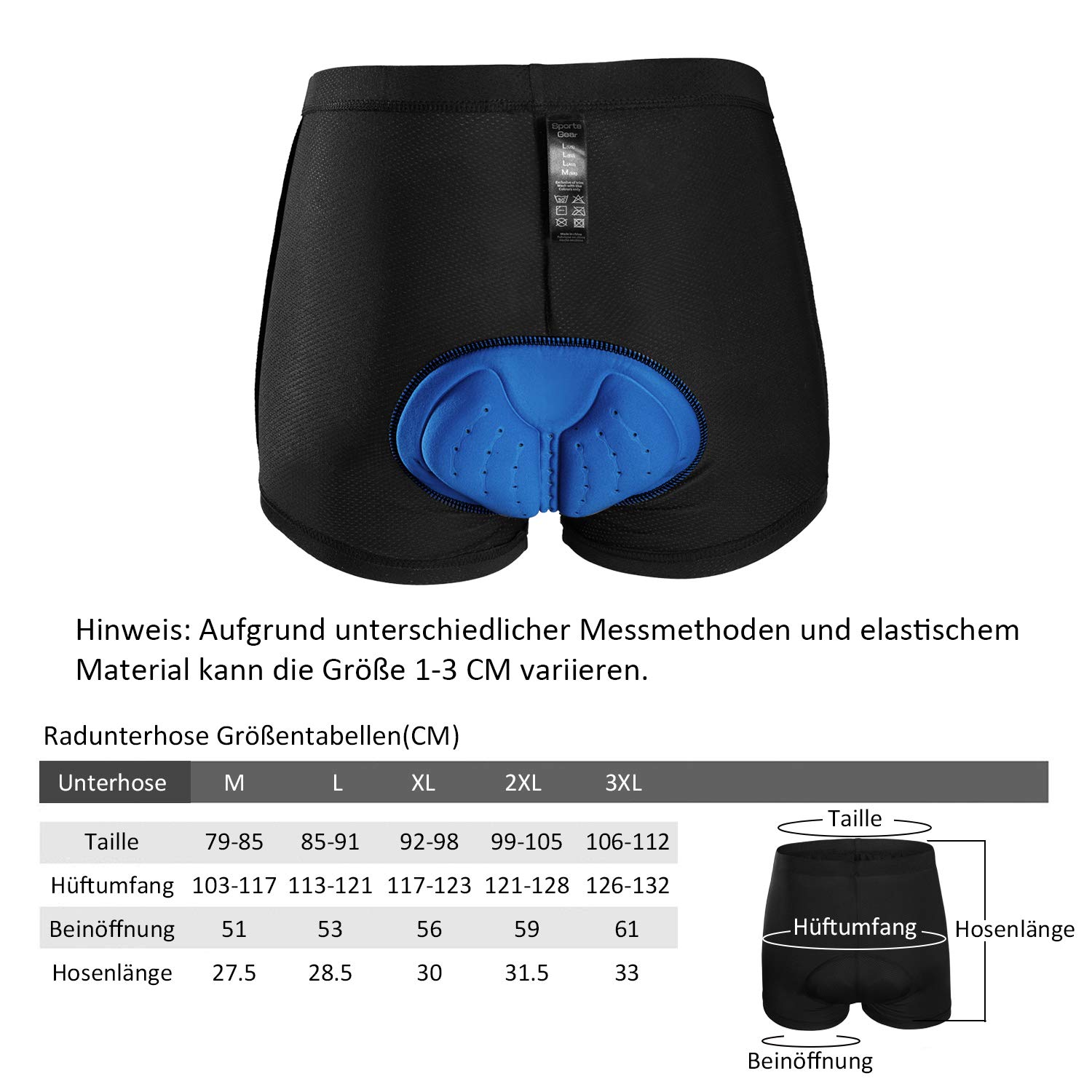 Radunterhose Herren -Fahrradhose Herren Gepolstert -Radfahrer Unterhose -Fahrradunterhose mit Sitzpolster -Radlerunterhose -Radfahren Unterwäsche mit 3D Gel